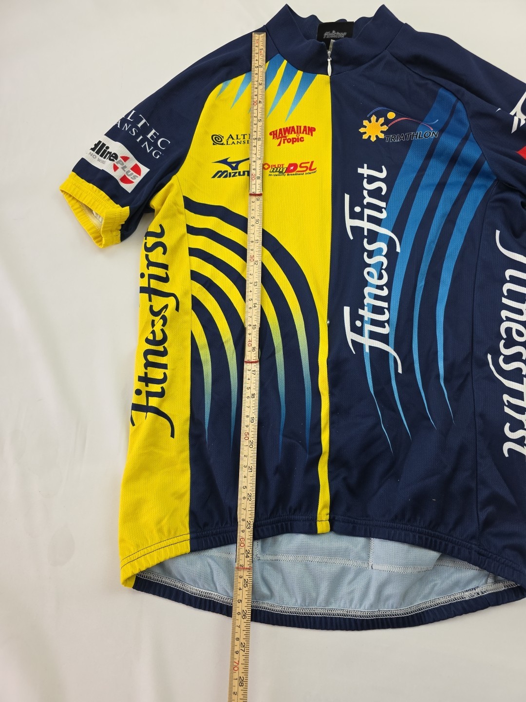 F2P Cycling Sponsored Jersey Large Blue Yellow Mizuno Fitness First