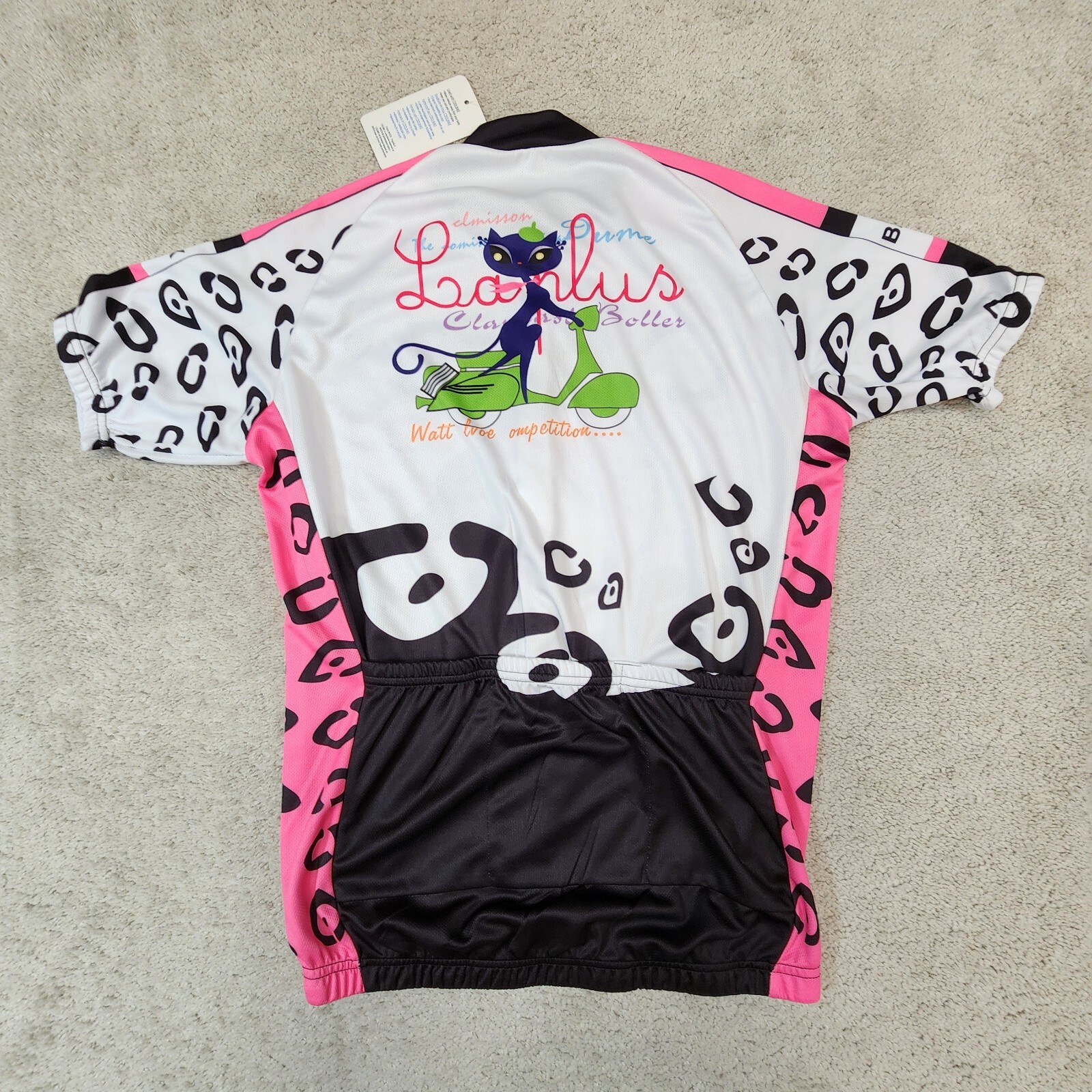 French Cat Riding Moped Full Zipper Cycling Jersey Adult Large NEW