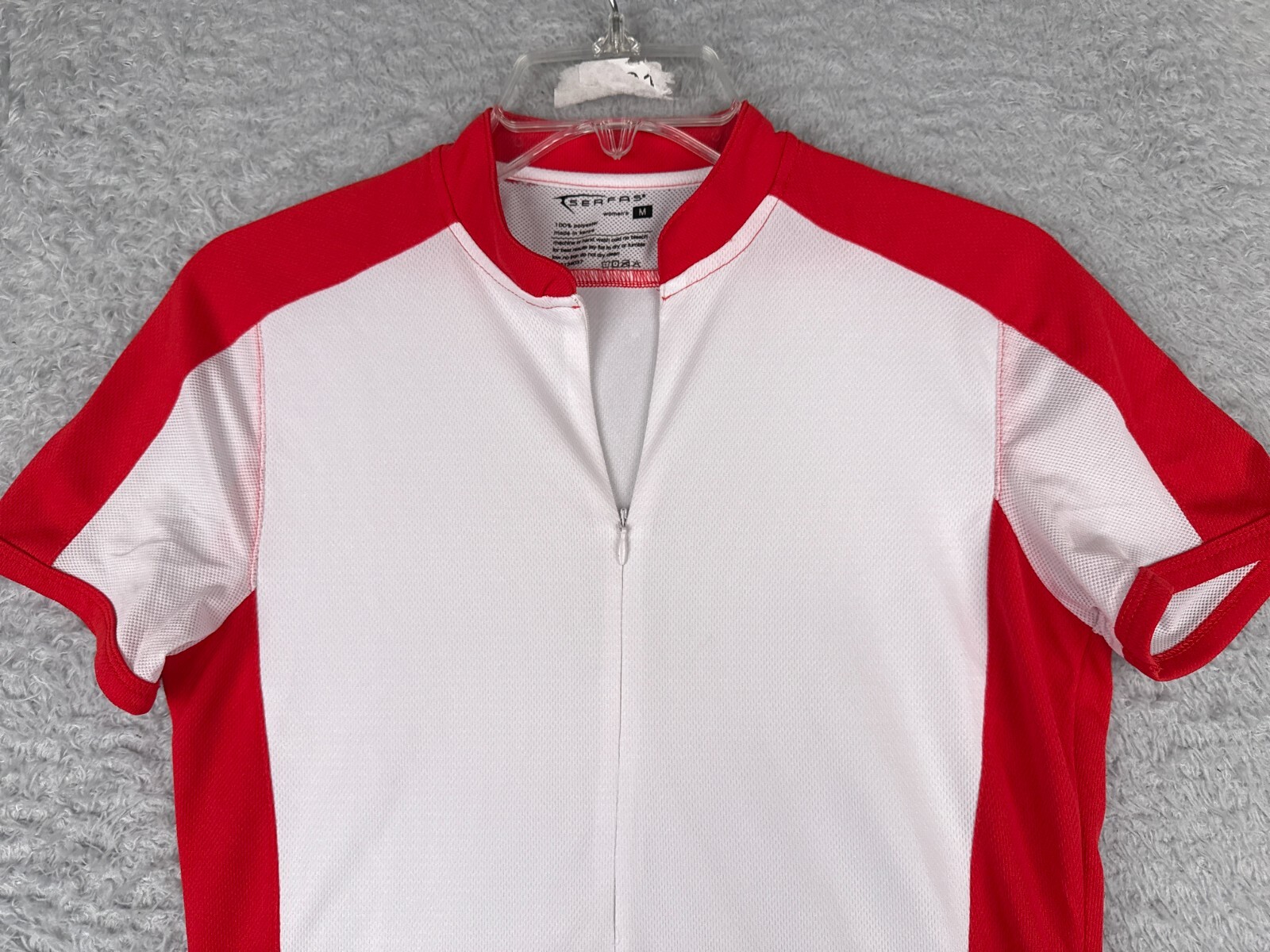 Serfas Cycling Jersey Womens Medium Red White 1/2 Zip Polyester Mesh Pockets