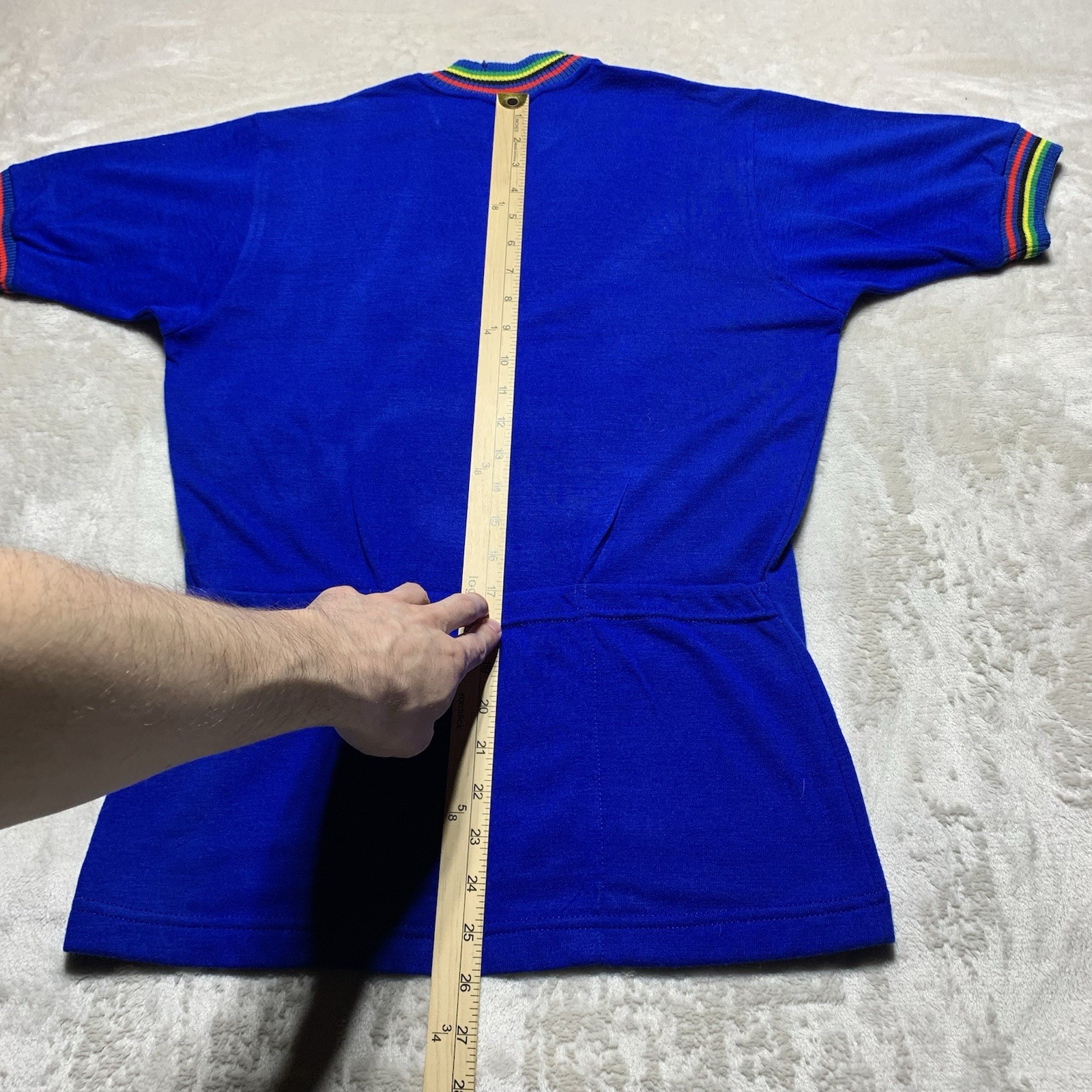 Vintage Pace Cycling Jersey Men’s Small 100% Merino Wool Knit Rainbow 70s USA *