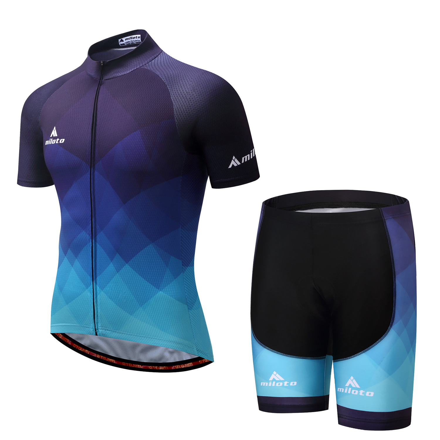 Blue Men’s Cycling Kit Reflective Bike Jersey & Spandex Padded Biking Bib Shorts
