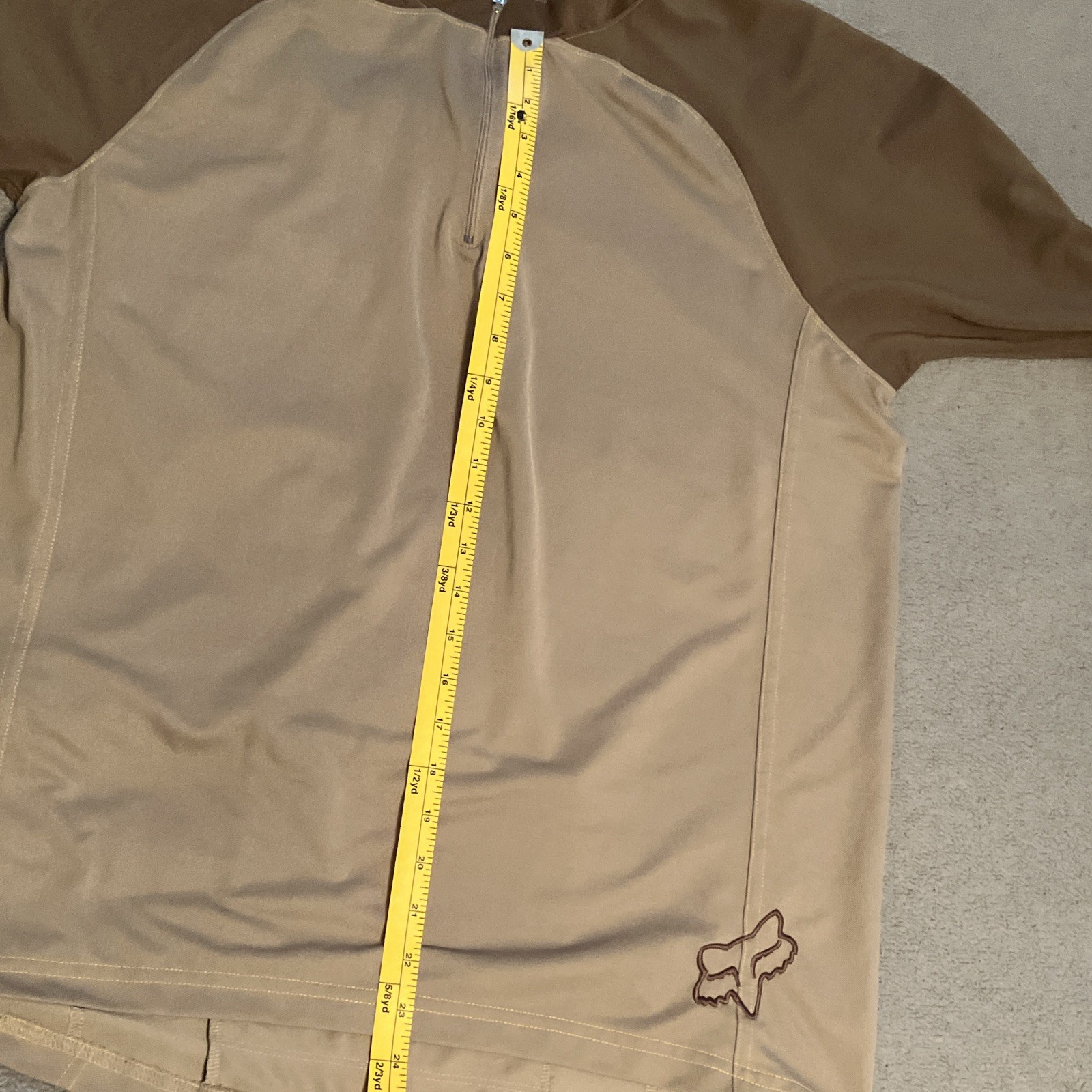 Fox Men’s XL Cycling Jersey 1/4 Zip Mock Neck Pockets Tan/Brown Polyester