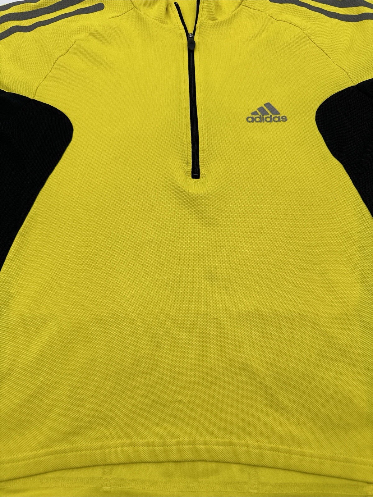 Adidas Cycling Shirt Youth Boy Medium Yellow 3/4 Zip Logo Pockets…#7604