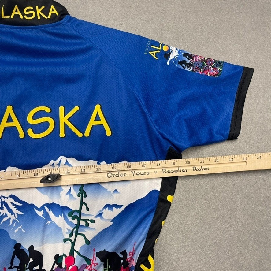 Alaska Cycling Jersey Womens Large Blue 1/2 Zip Colorful Panorama Short Sleeve