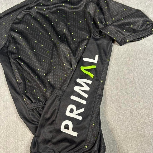 Primal Wear Mens Cycling Jersey XL Black Neon Green Geometric Full Zip Bike Top