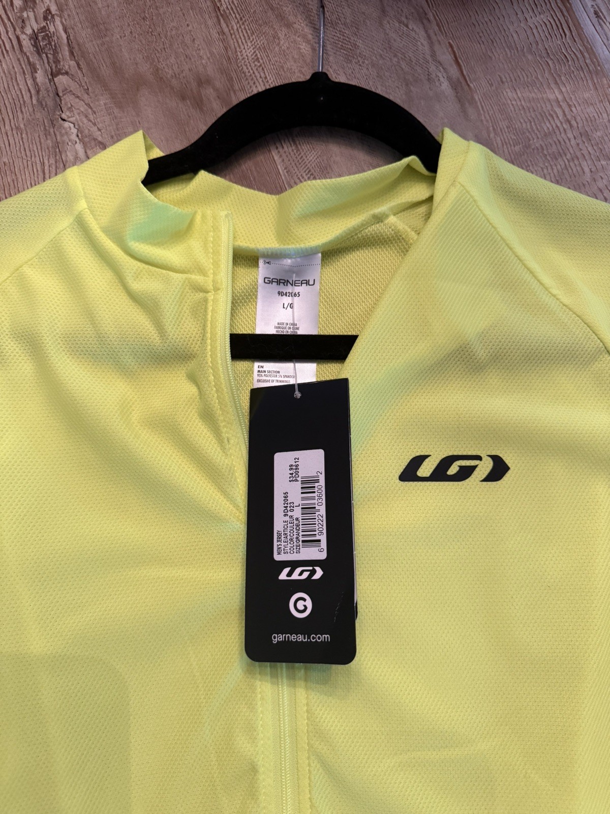 Louis Garneau NWT Mens Large Neon Yellow Full Zip Breathable Back Pocket Jersey