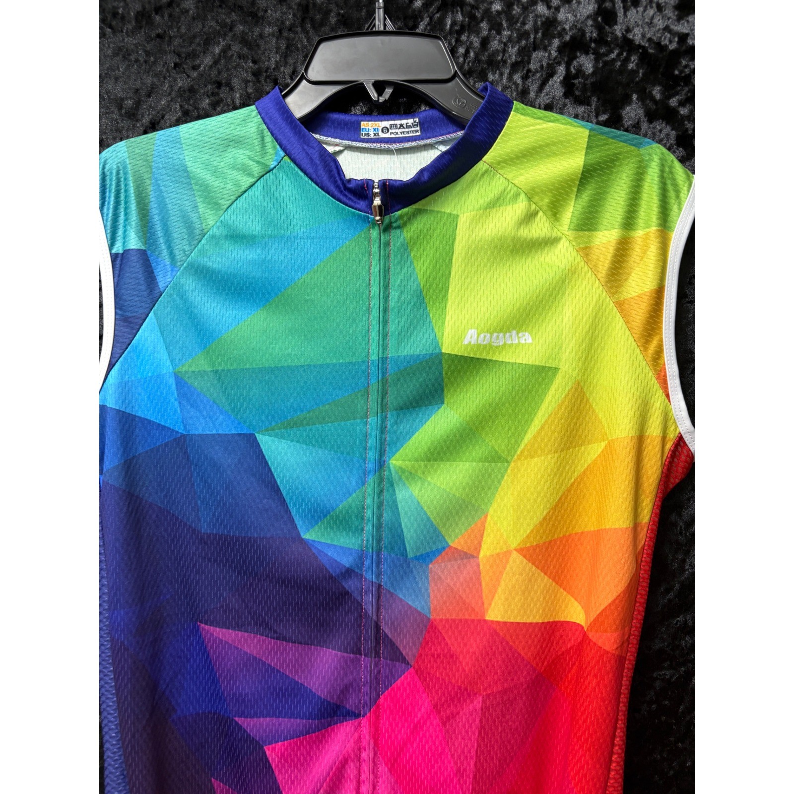 Aogda Cycling Jersey Womens XL Bold Rainbow Geometric Sleeveless Full Zip NWT