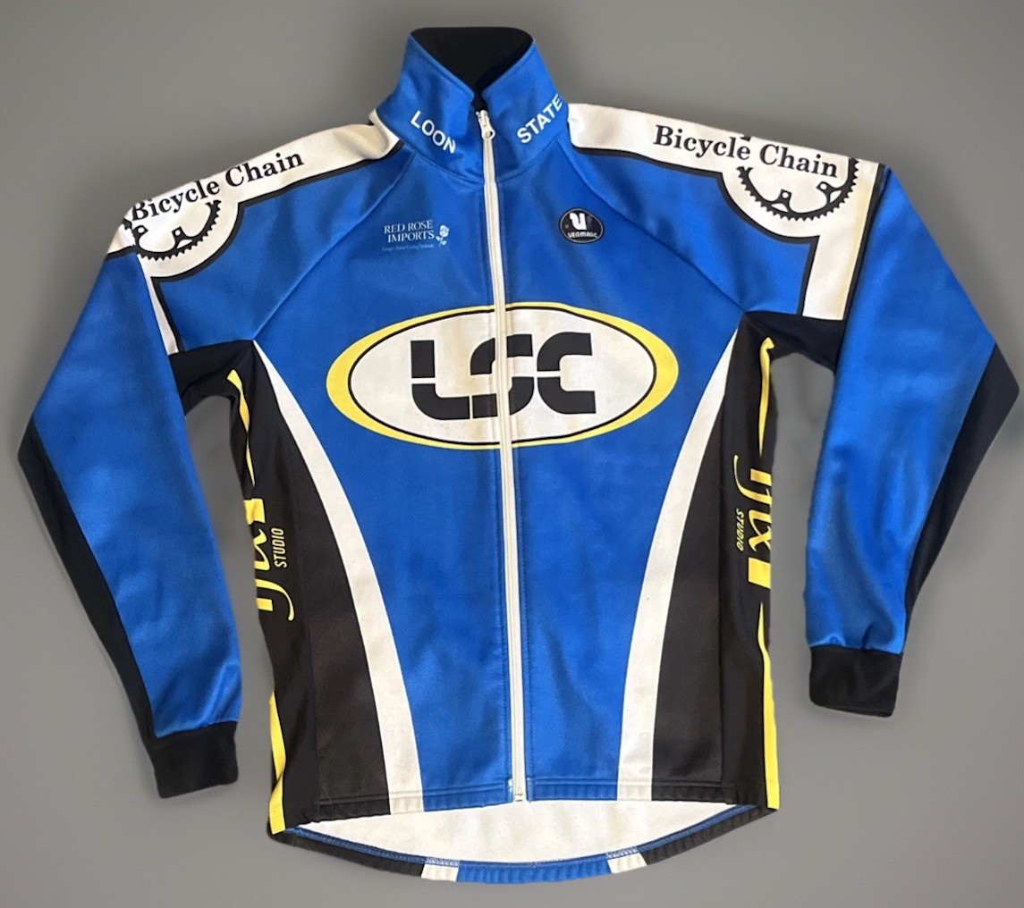 Vermarc Cycling Jacket Mens M Blue Yellow Full Zip Lined 3-Pocket Pro Style LOON