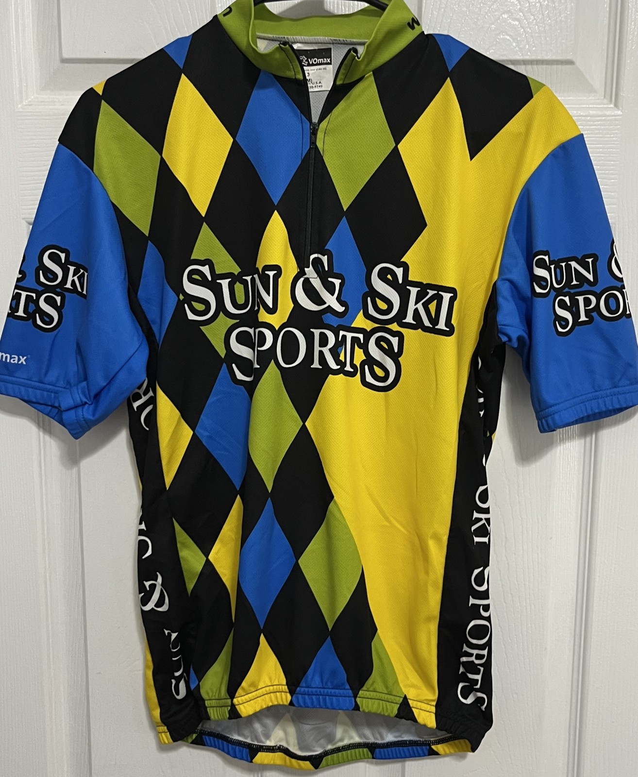 VOmax Sun & Ski Sports Cycling Jersey M Short Sleeve Full Zip Harlequin Pattern