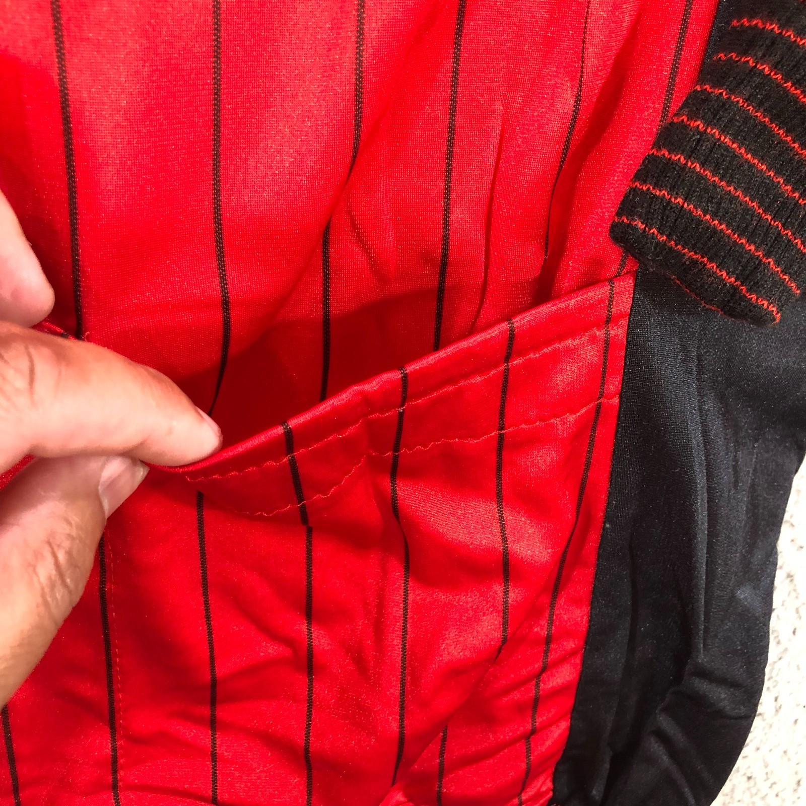 vtg tour de france bike jersey mens m red pin stripes long sleeve cooling pocket