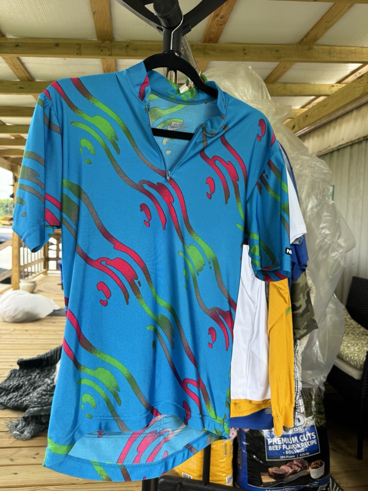 Vintage 90s Nike Cycling Jersey Large Blue Pink Green Abstract Biking Shirt USA