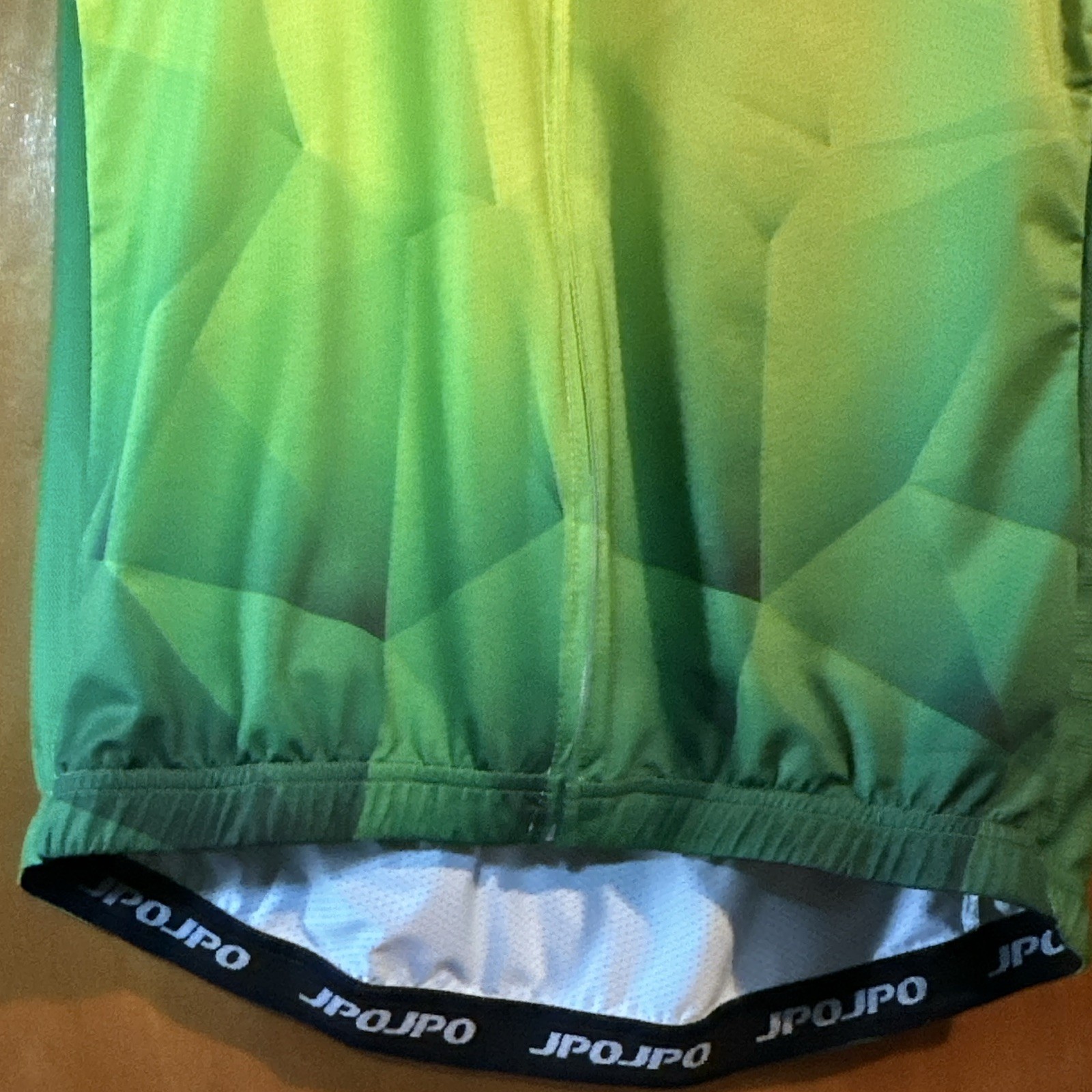 JPOJPO Cycling Jersey Green/Yellow Geometric Short Sleeve Full Zip Pockets L