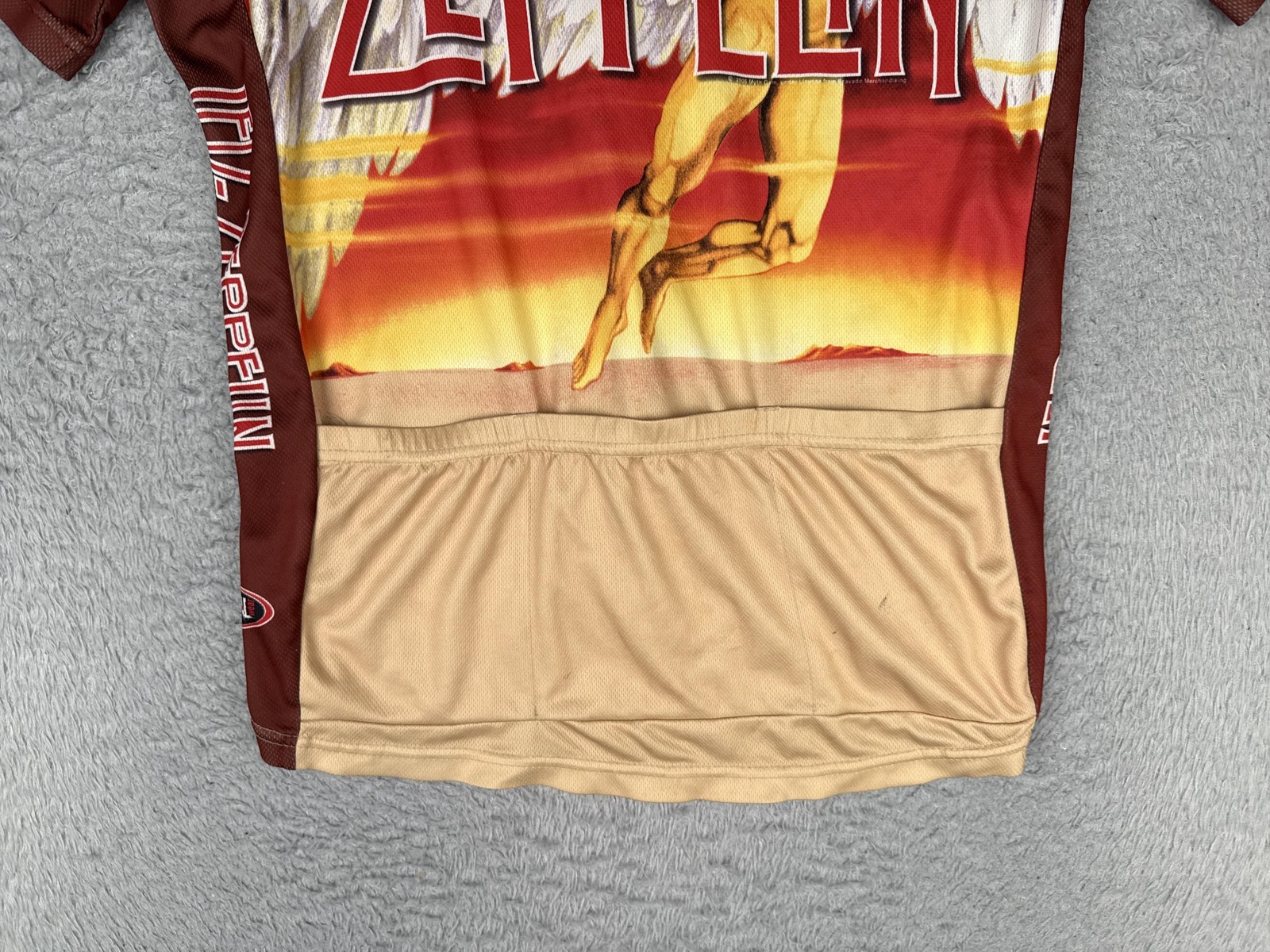VINTAGE Primal Wear Led Zeppelin Cycling Jersey Mens Small Red Orange Half Zip