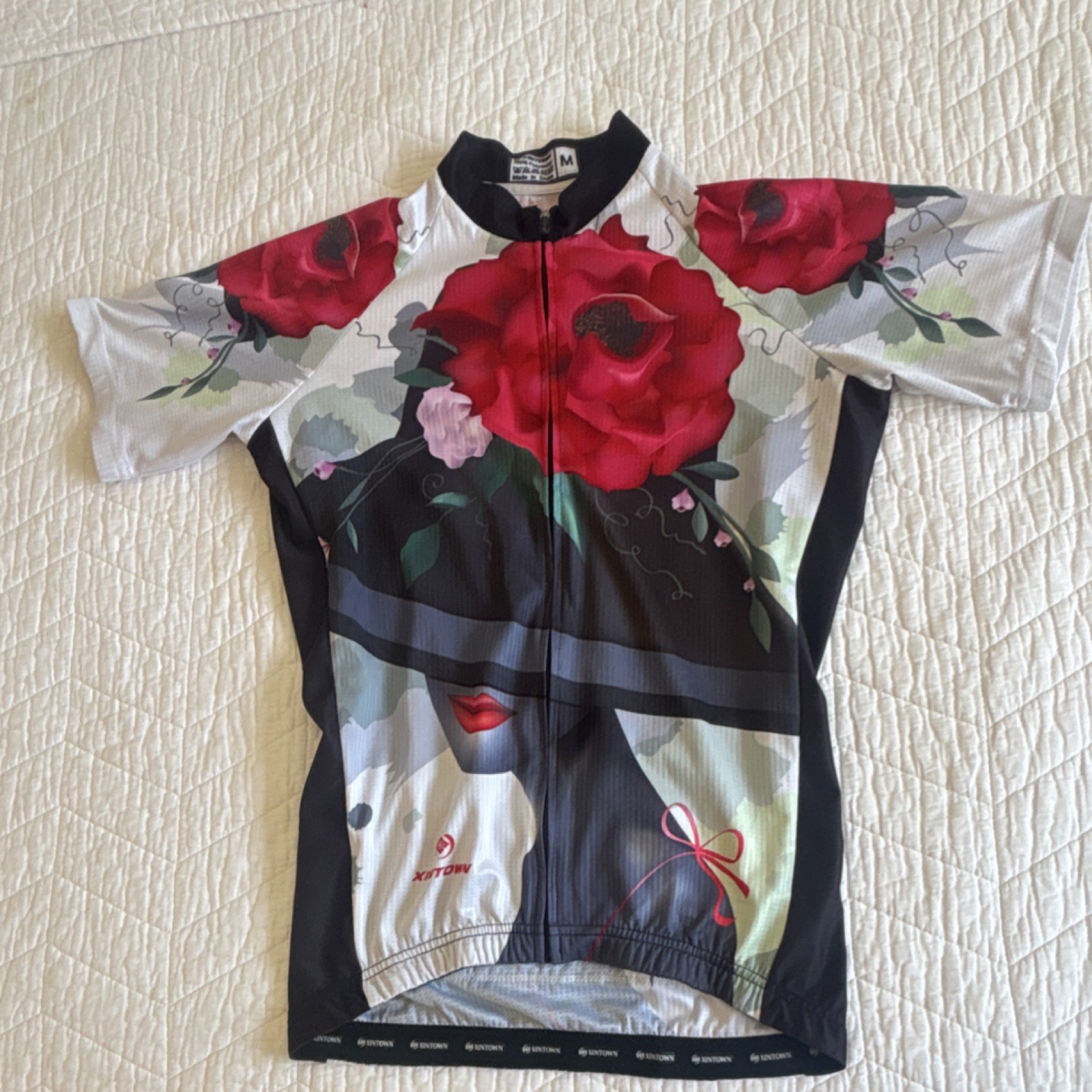 XINTOWN Men’s Floral Mesh Cycling Jersey Short Sleeve Zip Back Pocket M