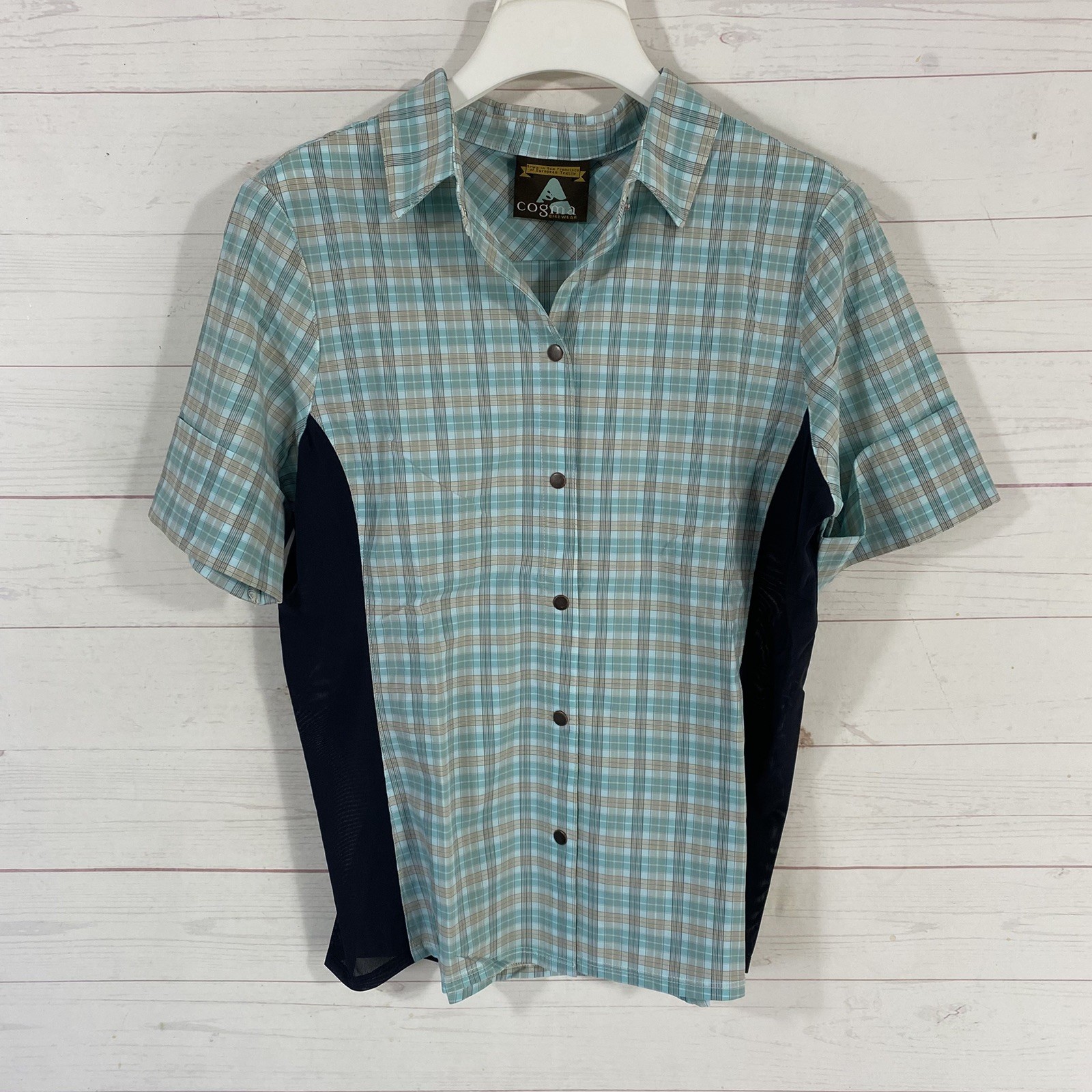 Cogma Bike Wear Womens Short Sleeve Cycling Top Sz 10 Green Plaid/Black Mesh New