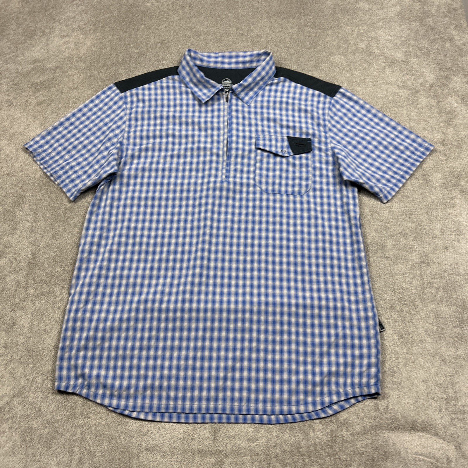Zoic Cycling Shirt Mens Medium Blue Plaid 1/4 Zip Mountain Bike Polo Pockets