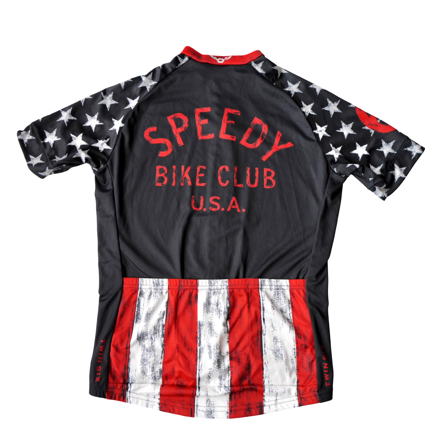 Twin Six Mens Speedy Bike Club Cycling Jersey Large Black Red Stars Stripes USA