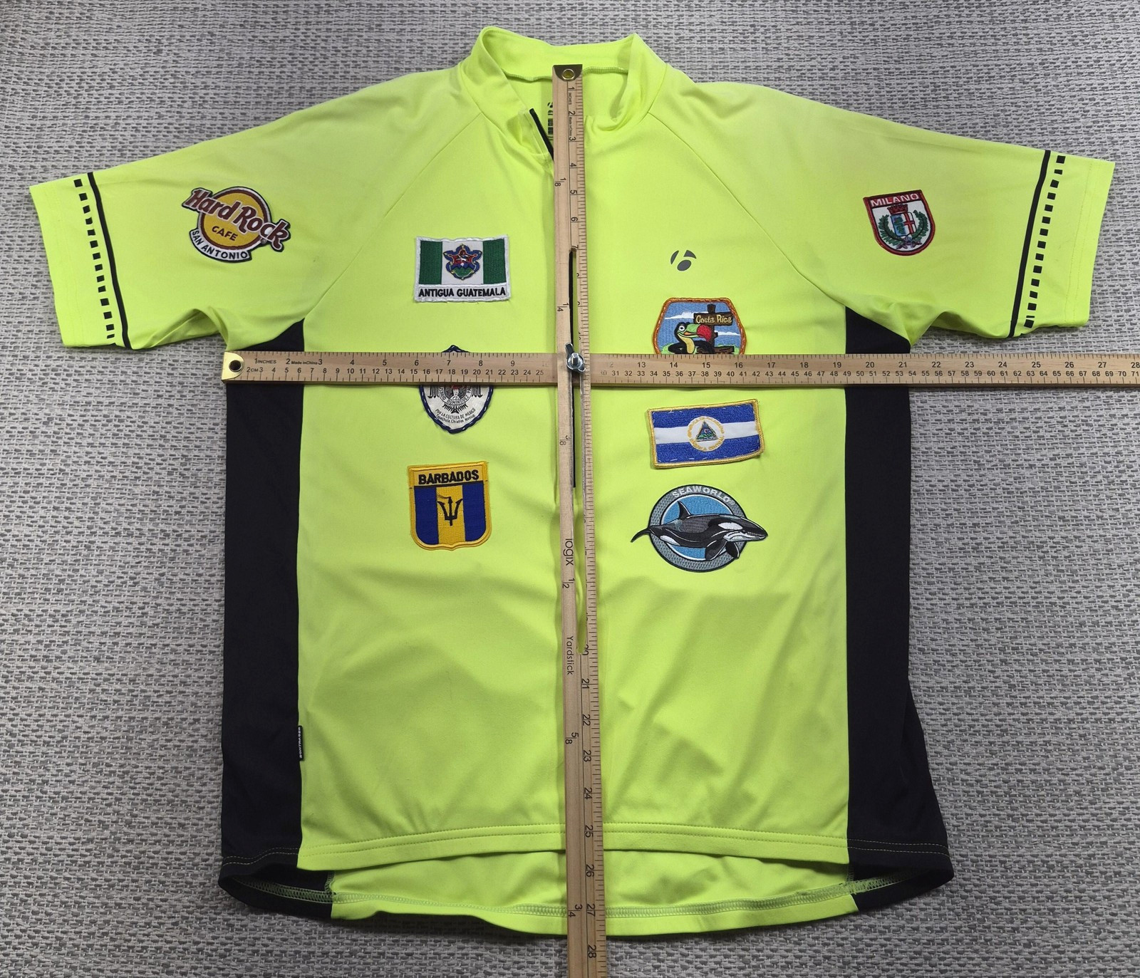 Bontrager Solstice Cycling Jersey Shirt Mens Medium HiViz Yellow 1/4 Zip Patches