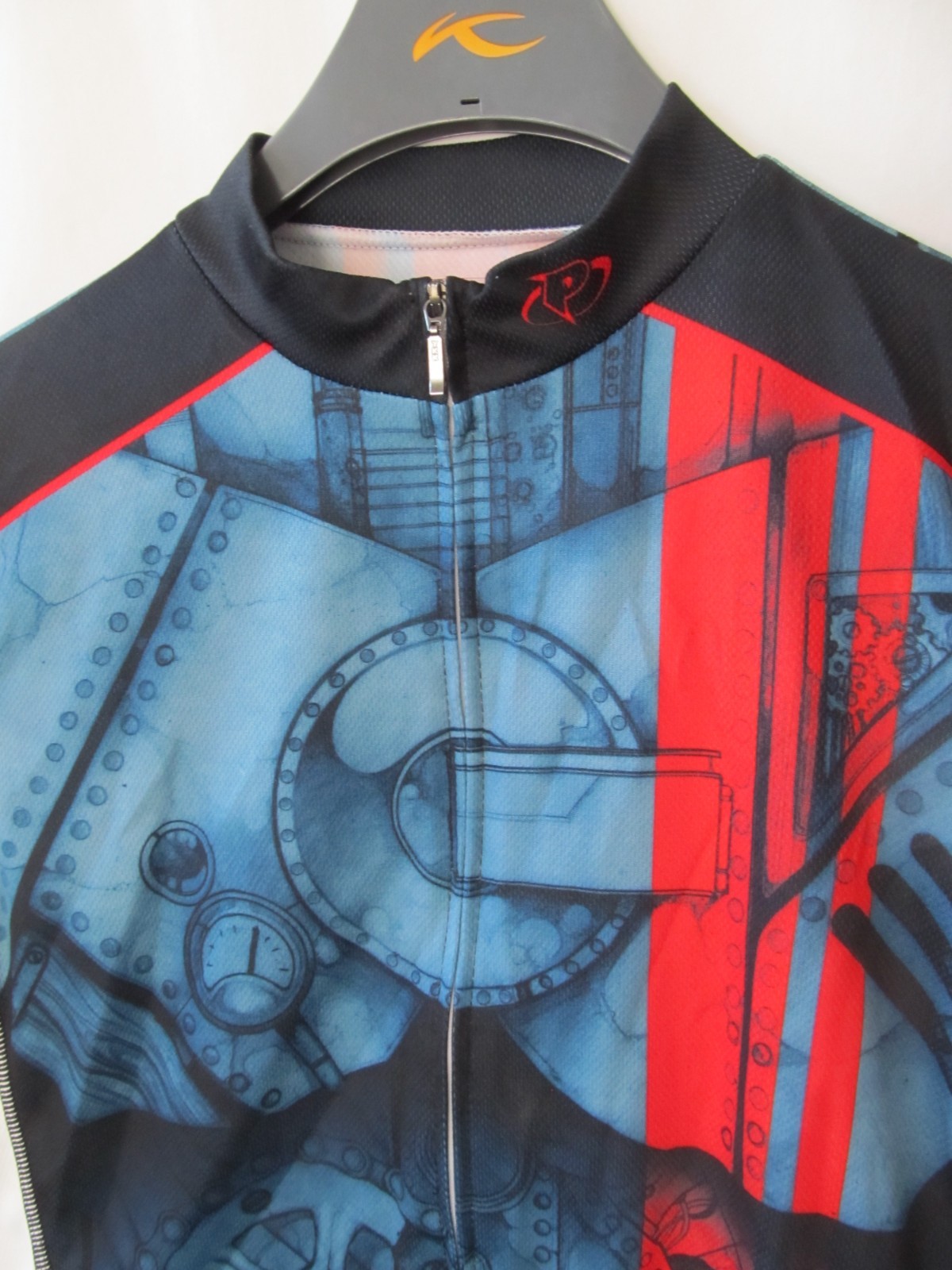 PRIMAL Men’s Bike Jersey Gears Machinery Design -Blue Red Black White Size S