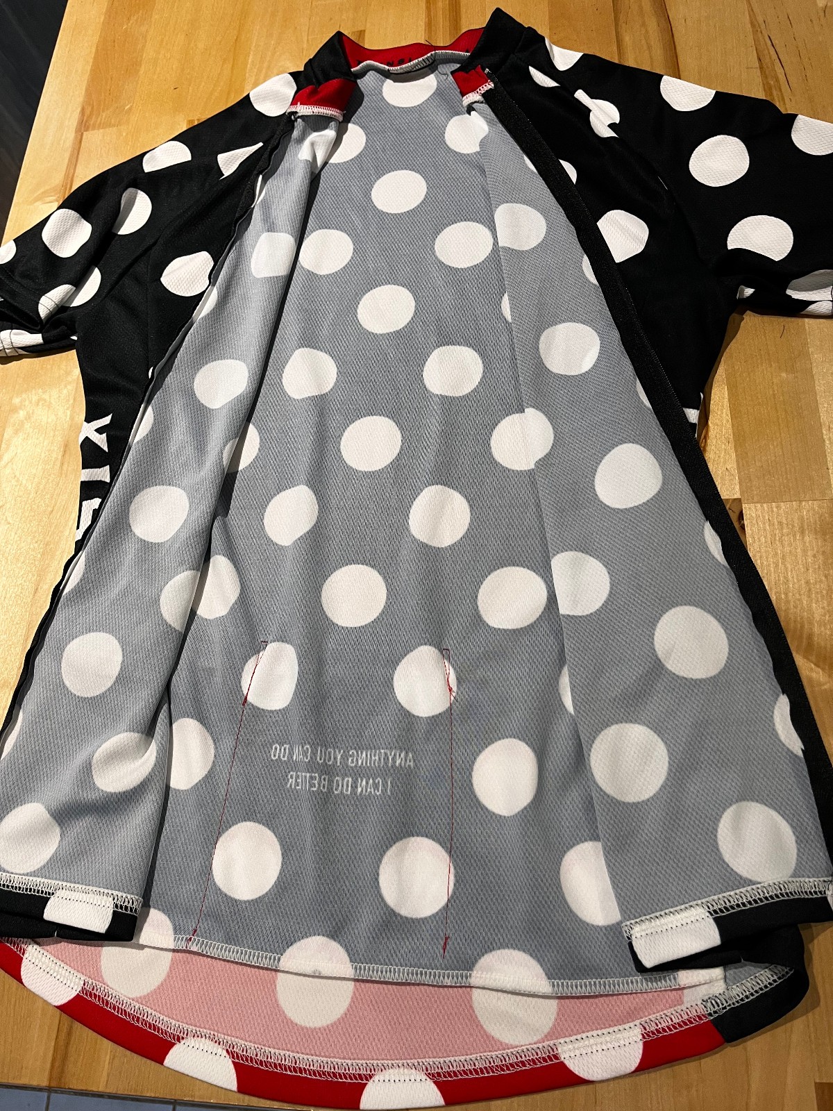Twin Six Black/White Polka Dots w/ Red Trim Short Sleeve Full Zip Cycling Jersey