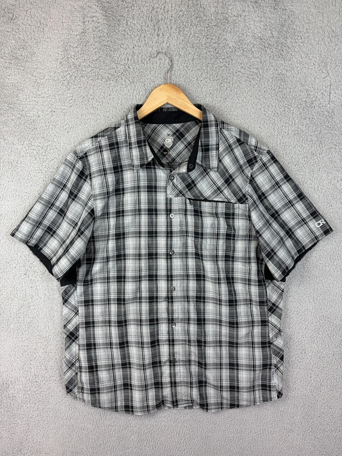 Club Ride CR Plaid Cycling Shirt Mens XL Gray Snap Short Sleeve Bike Top Mens