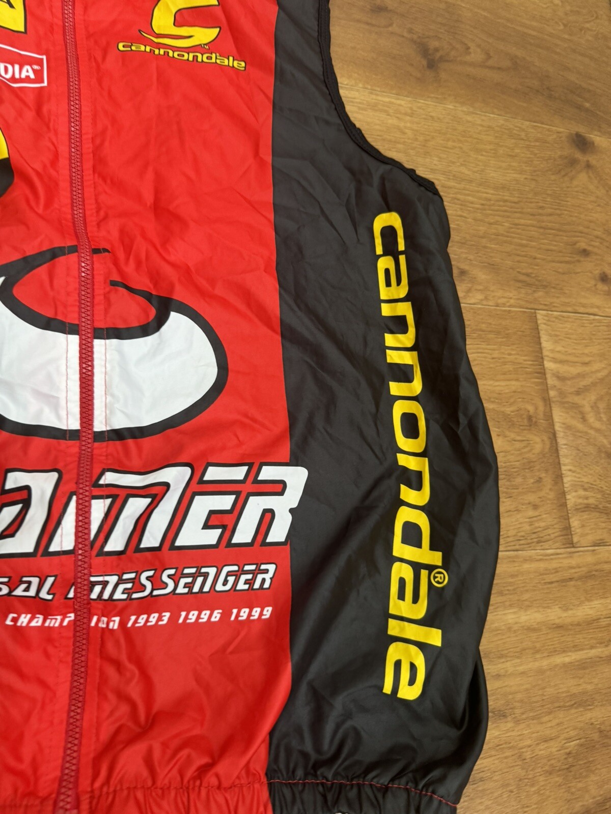 VTG Cannondale Volvo Reebok Sleeveless Zip Vest Cycling Jersey Shirt USA Sz L