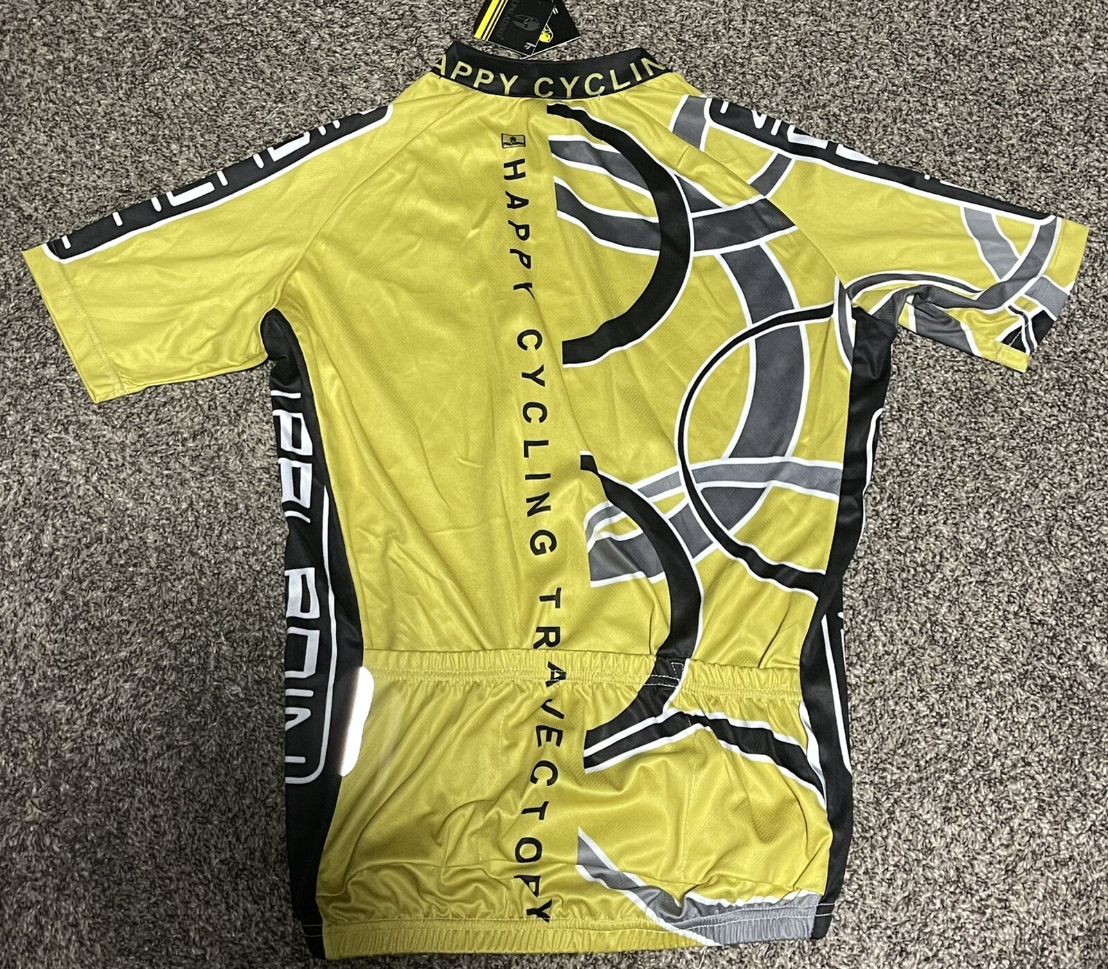 NWT PALADIN “HAPPY CYCLING TRAJECTORY” CYCLING JERSEY SIZE SMALL Men’s Yellow
