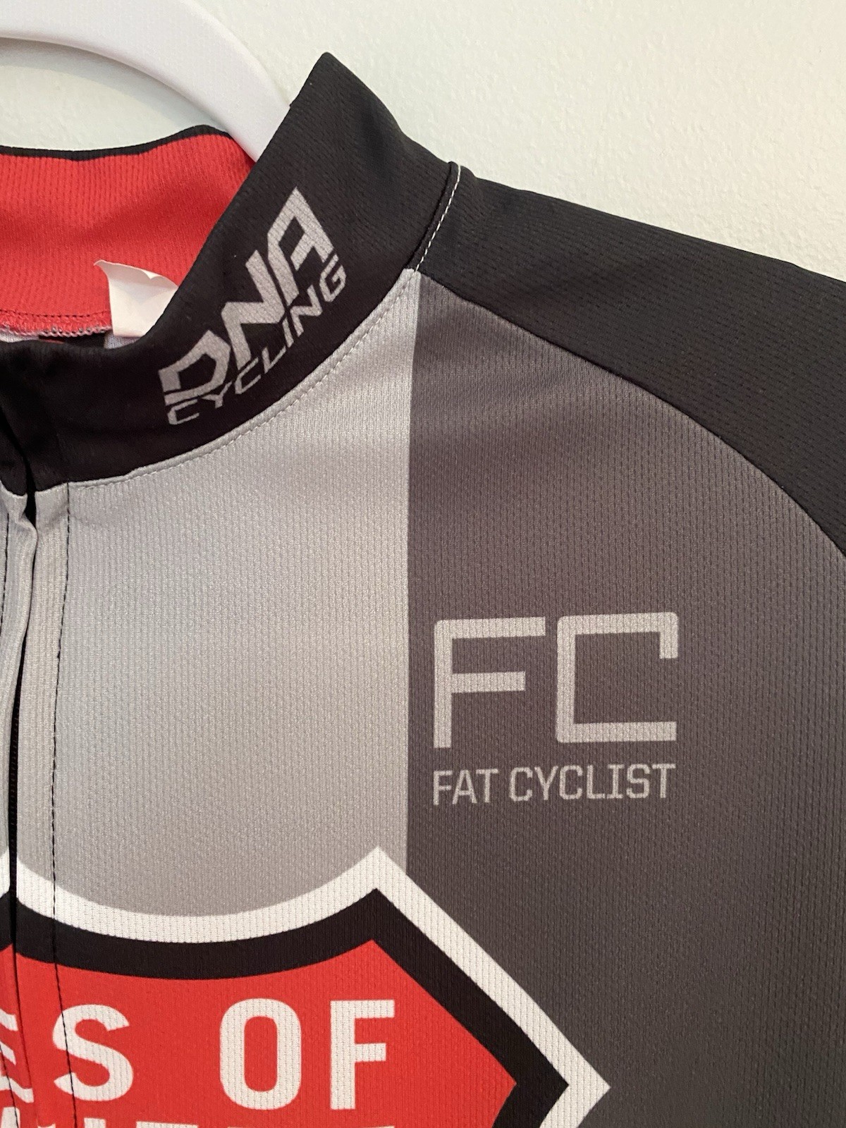 Fat Cyclist DNA Cycling Jersey Zip Up short sleeve Size L Red Black Gray