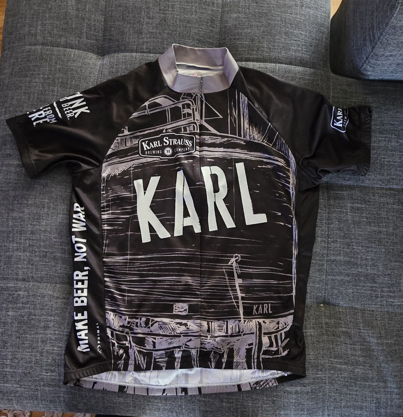 Primal Cycling Jersey Men’s L Black/Gray Full Zip Short Sleeve Graphic Pockets
