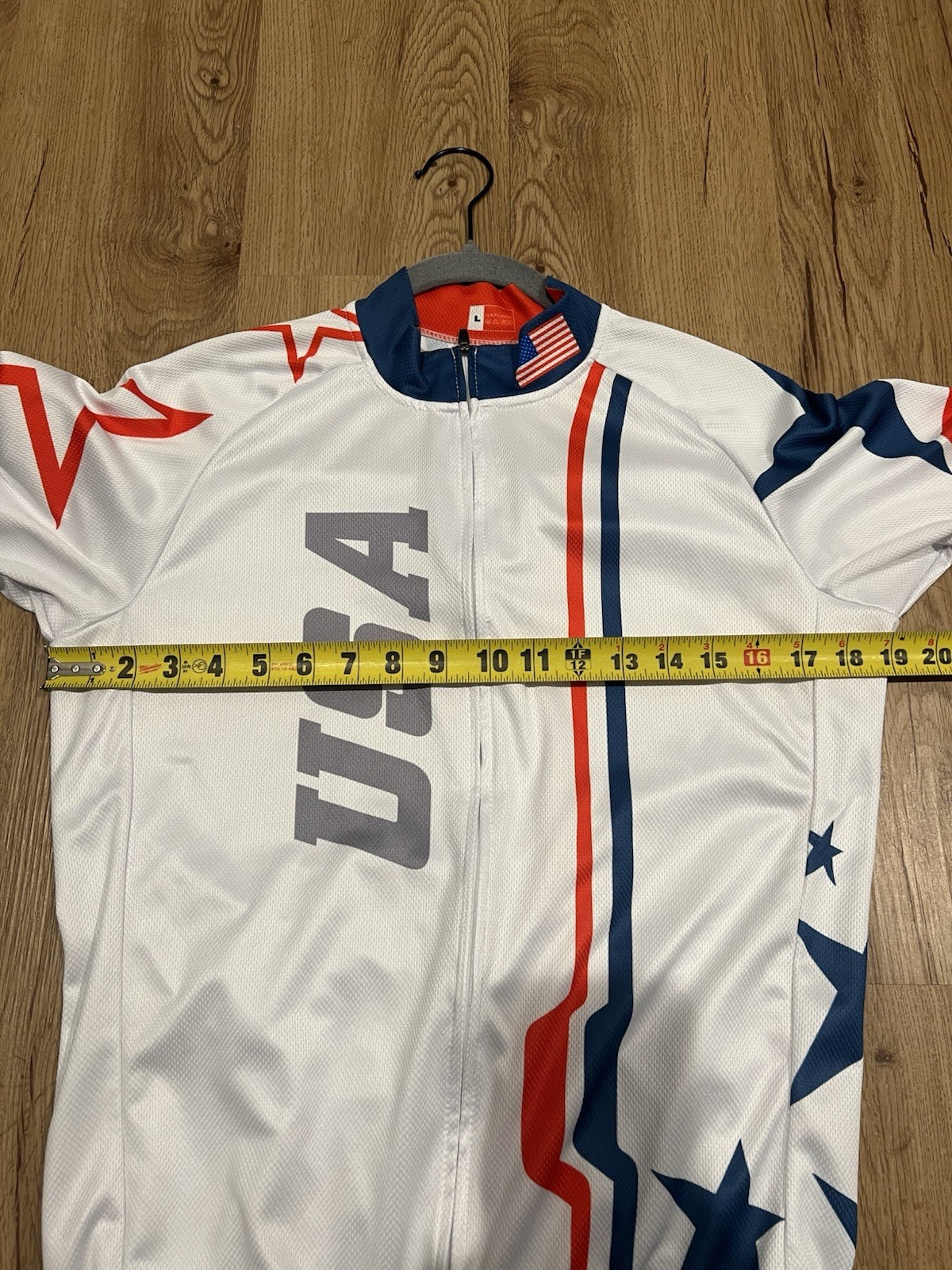 USA Cycling Jersey Men’s Large Red White Blue Stars Stripes Full Zip Bike Shirt