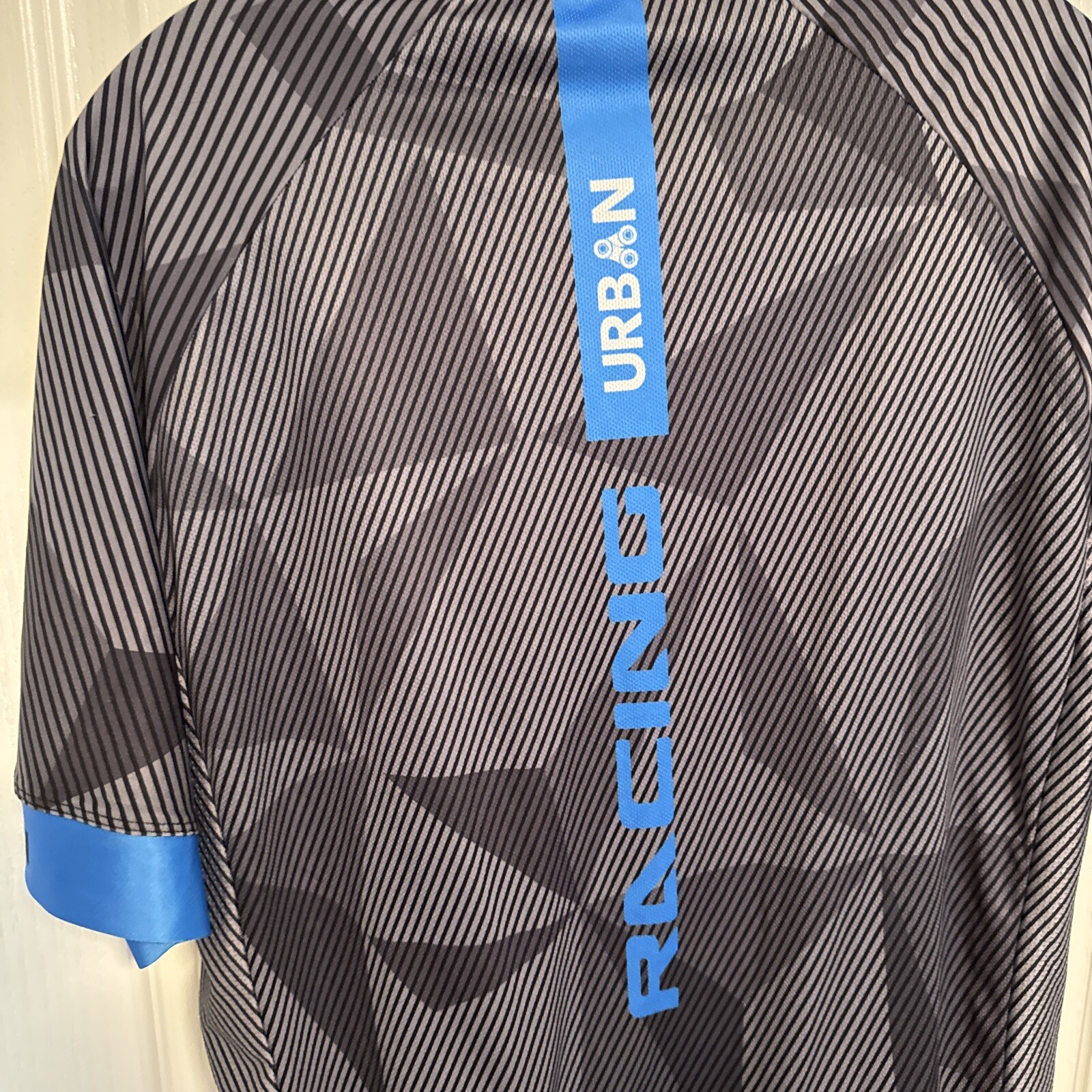 Urban Cycle Racing Jersey Size 2XL Gray Stripe Full Zip Short Sleeve Shirt