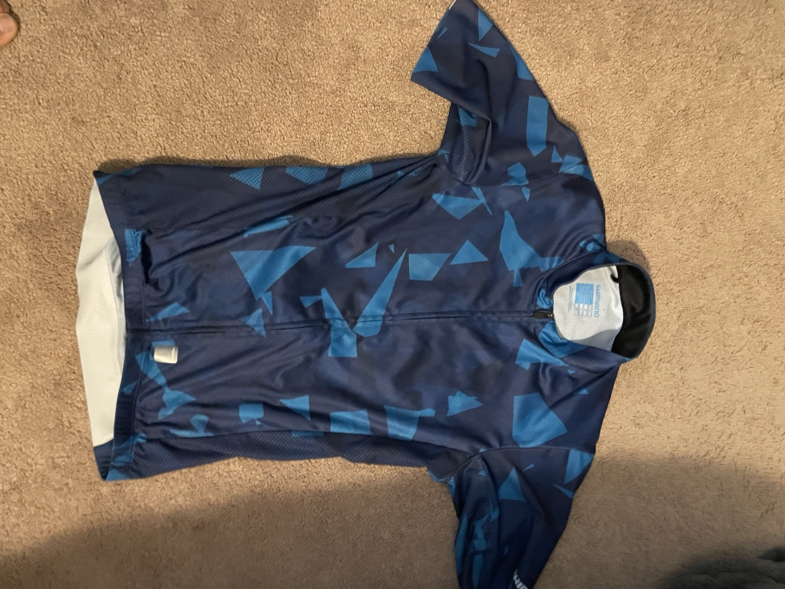 Shimano Cycling Jersey Women’s XS Blue Geometric Triangles Shapes Full Zipper
