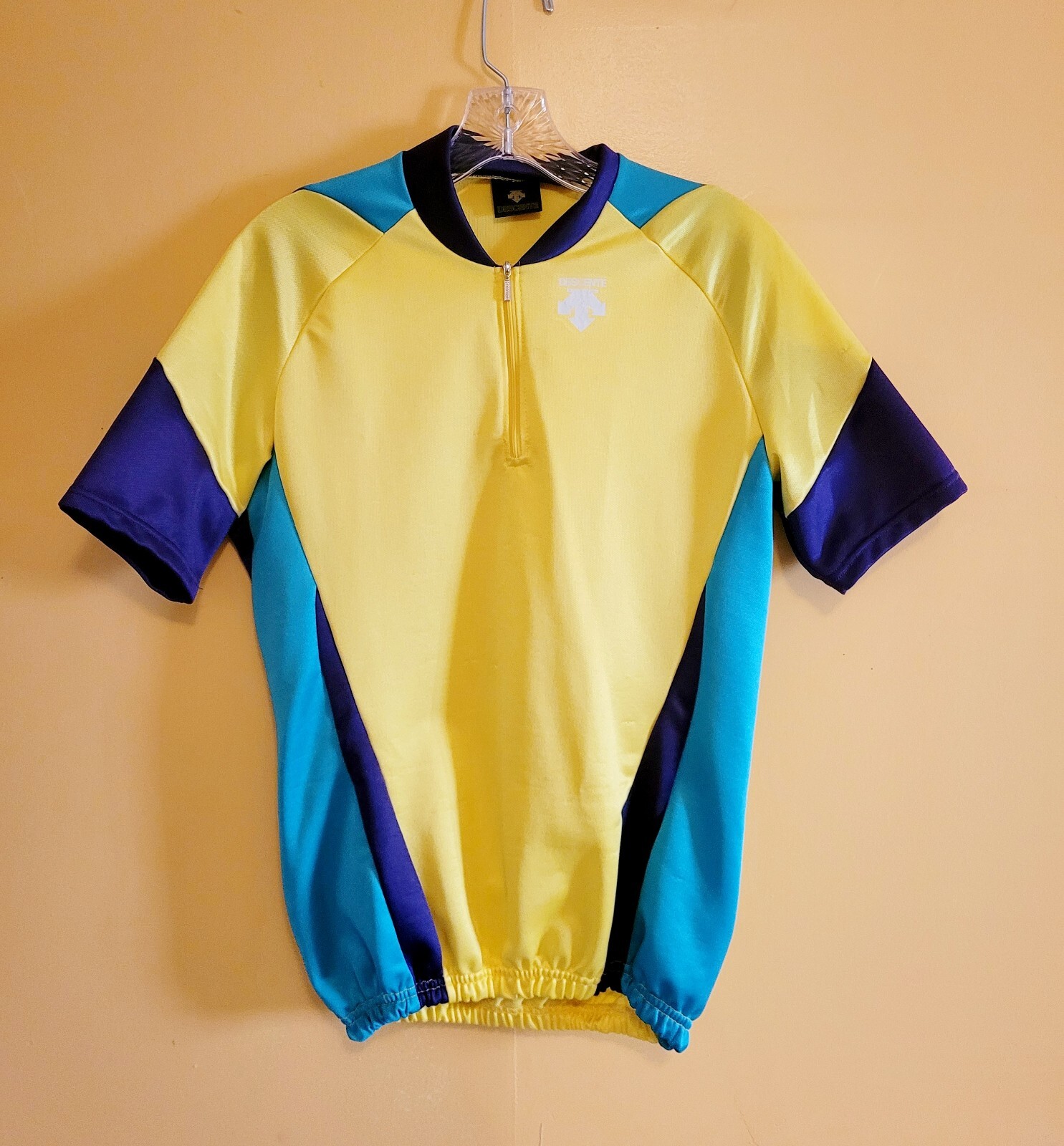 Descente Yellow Purple Teal Cycling Jersey 1/4 Zip Large Pockets Free Shipping