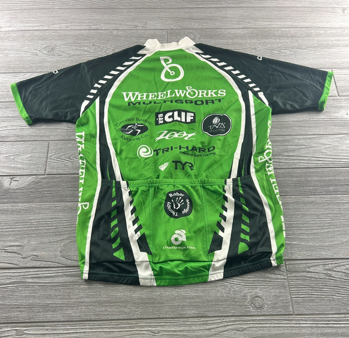 Champ Sys Cycling Jersey Shirt Full Zip Sz XL Polyester Club Cut Green/Black