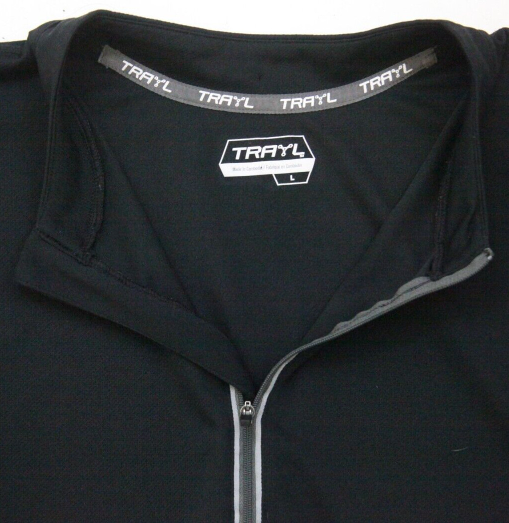 Trayl Cycling Black Orange Large Biking Jersey Tee Shirt 1/2 Zip Polyester EE11