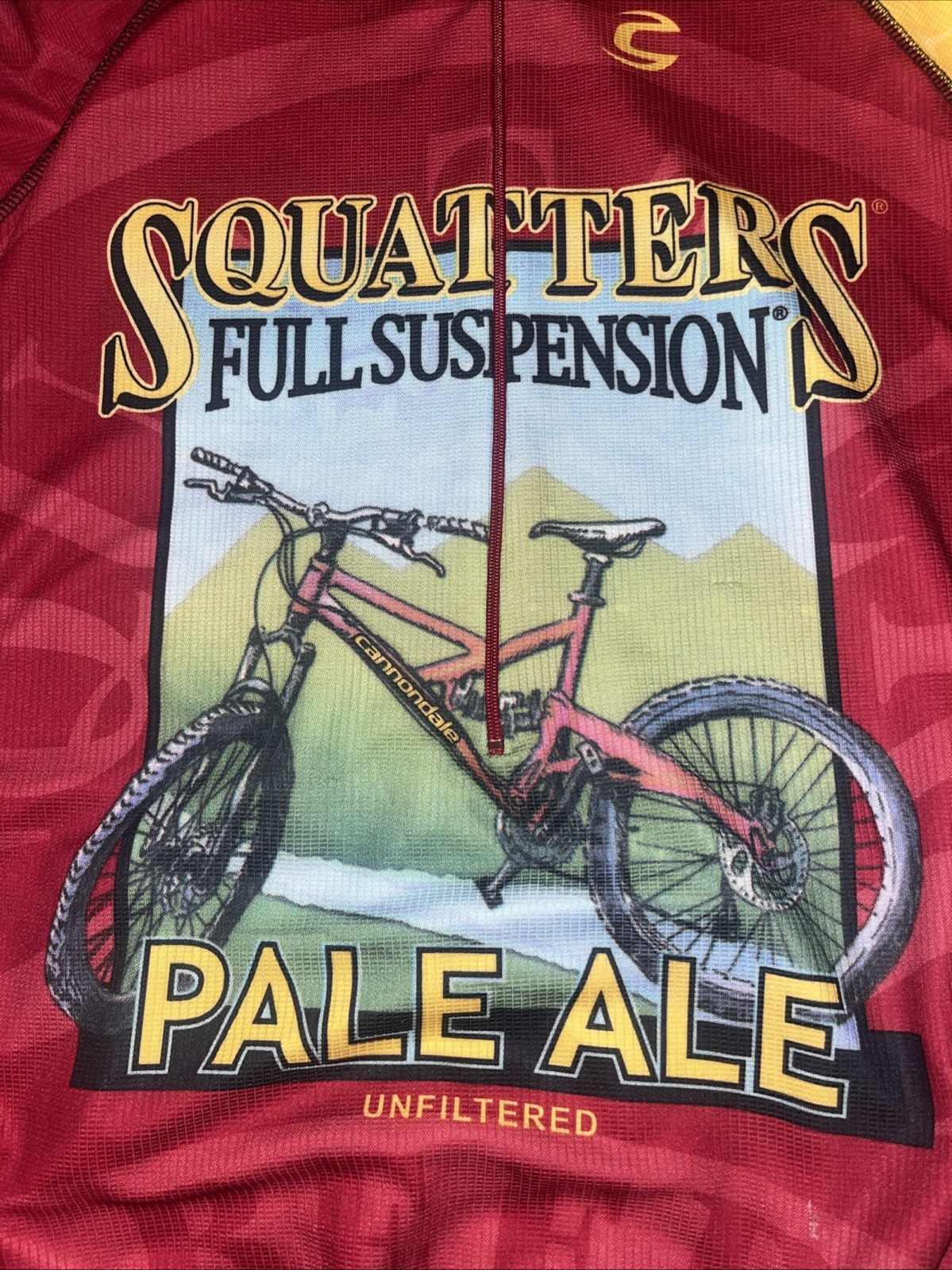 Cannondale Bicycling Jersey XL Squatters Beer 3/4 Zip Elastic Waist Rear Pockets