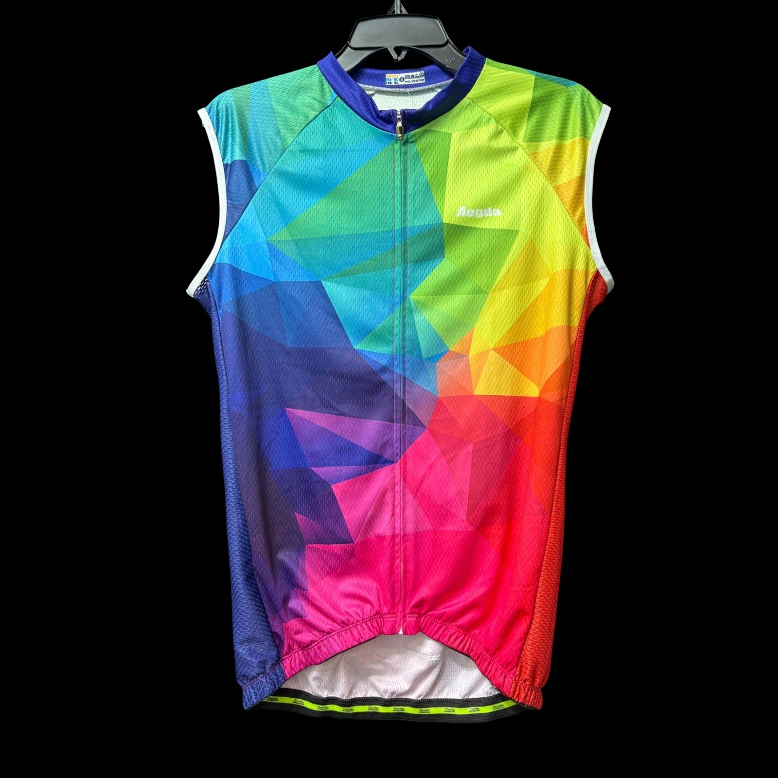 Aogda Cycling Jersey Womens XL Bold Rainbow Geometric Sleeveless Full Zip NWT