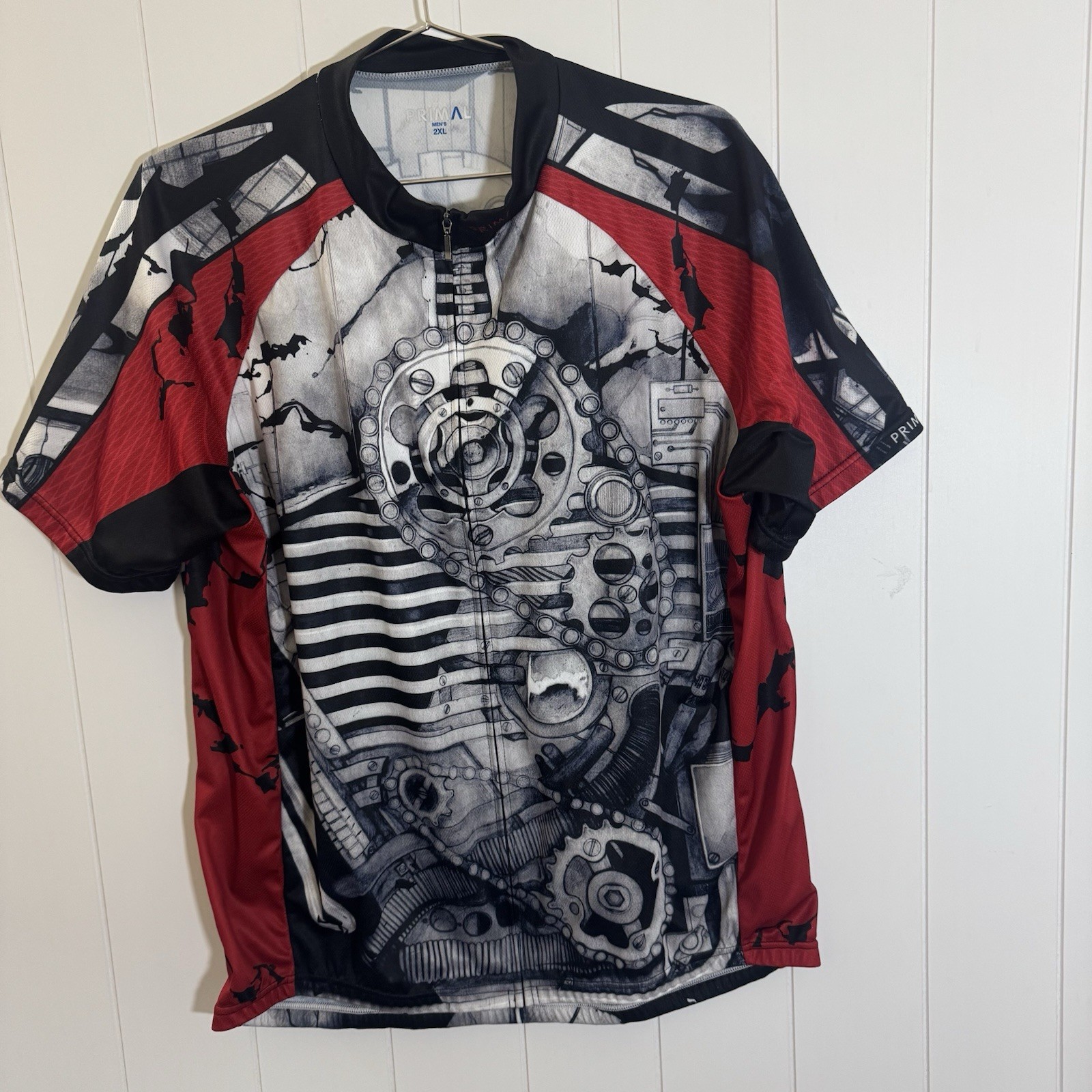 Primal Wear Men’s 2XL Cycling Jersey Full Zip Bike Shirt Mechanical Gear Print