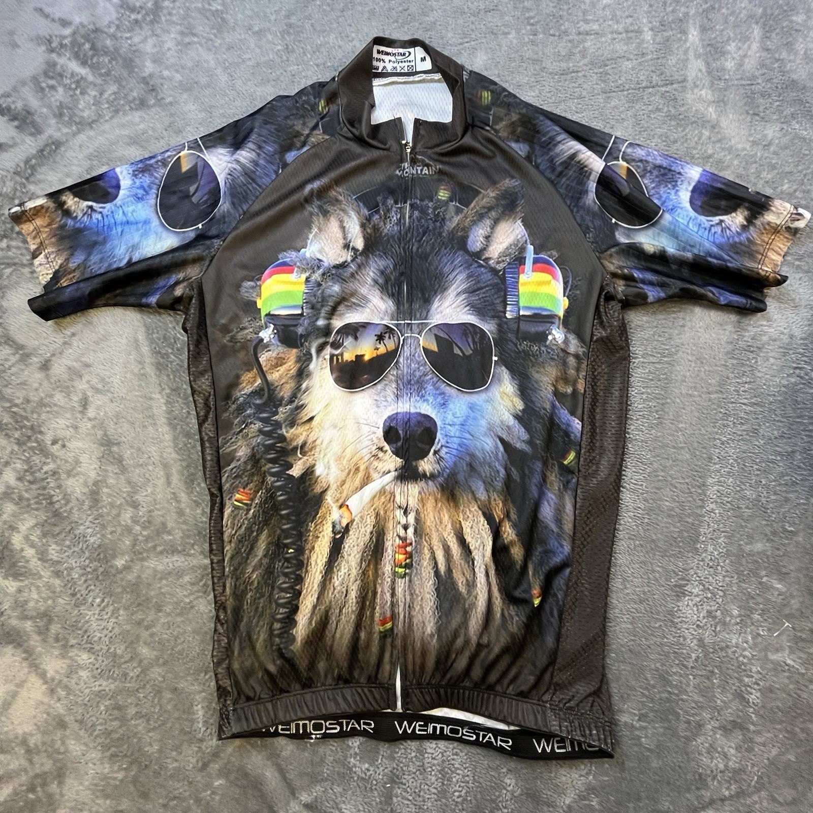 Weimostar Men’s Cycling Jersey M Rasta Dog DJ Wolf Graphic Short Sleeve Shirt