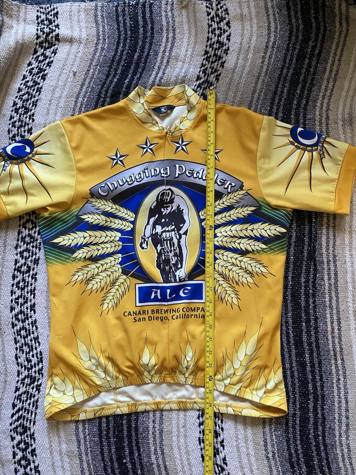 Canari Yellow Graphic Cycling Jersey L Short Sleeve Half Zip Collared Polyester