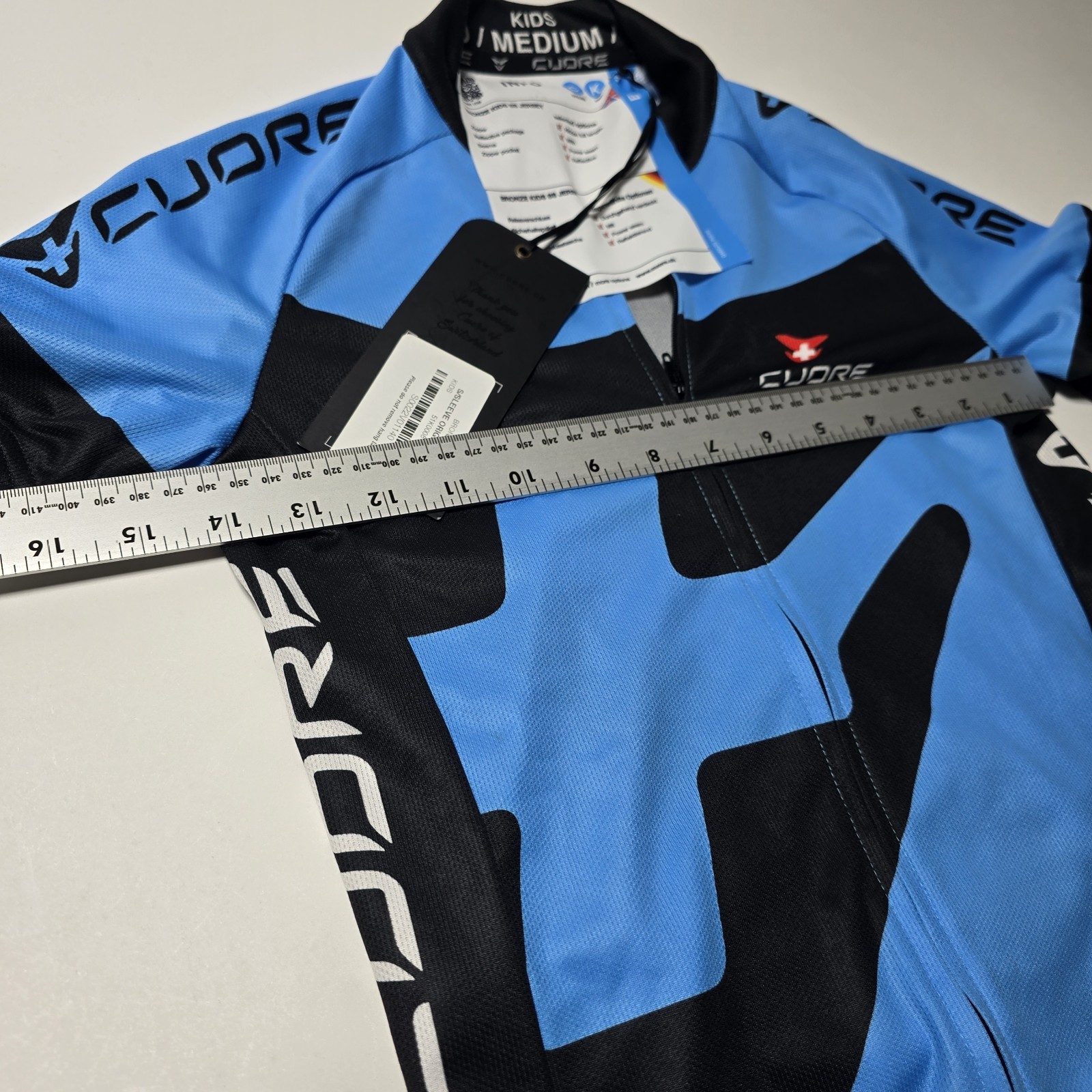 NWT Cuore of Switzerland Kids Cycling Jersey Size Medium Blue