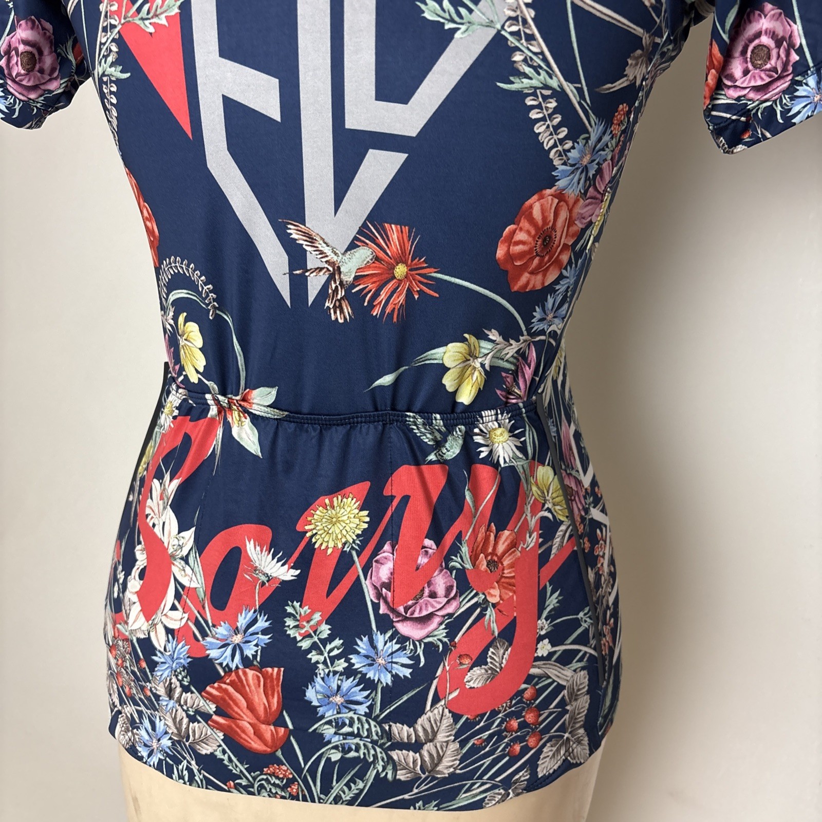 Ostroy NYC Velo Womens XXS Cycling Jersey Blue Floral full zip
