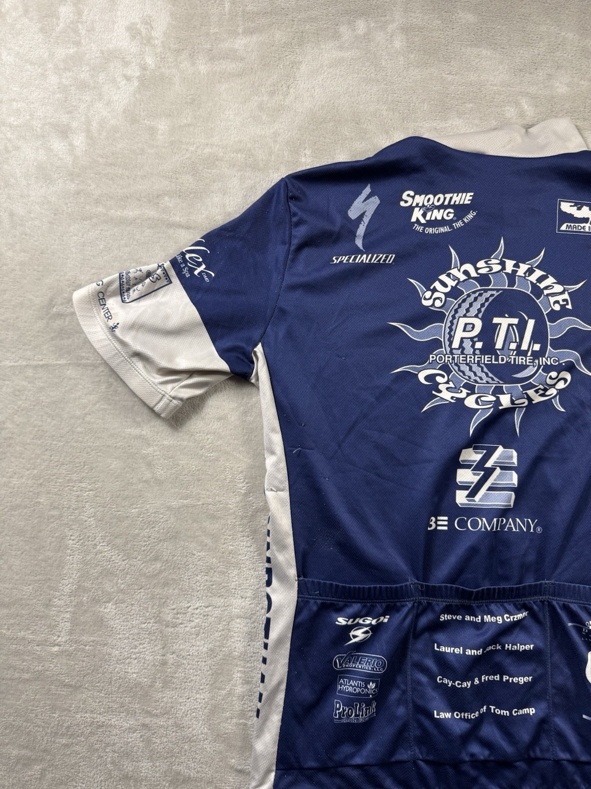 Sugoi Shirt Mens L Blue White Cycling Jersey Pockets Full Zip Performance Light