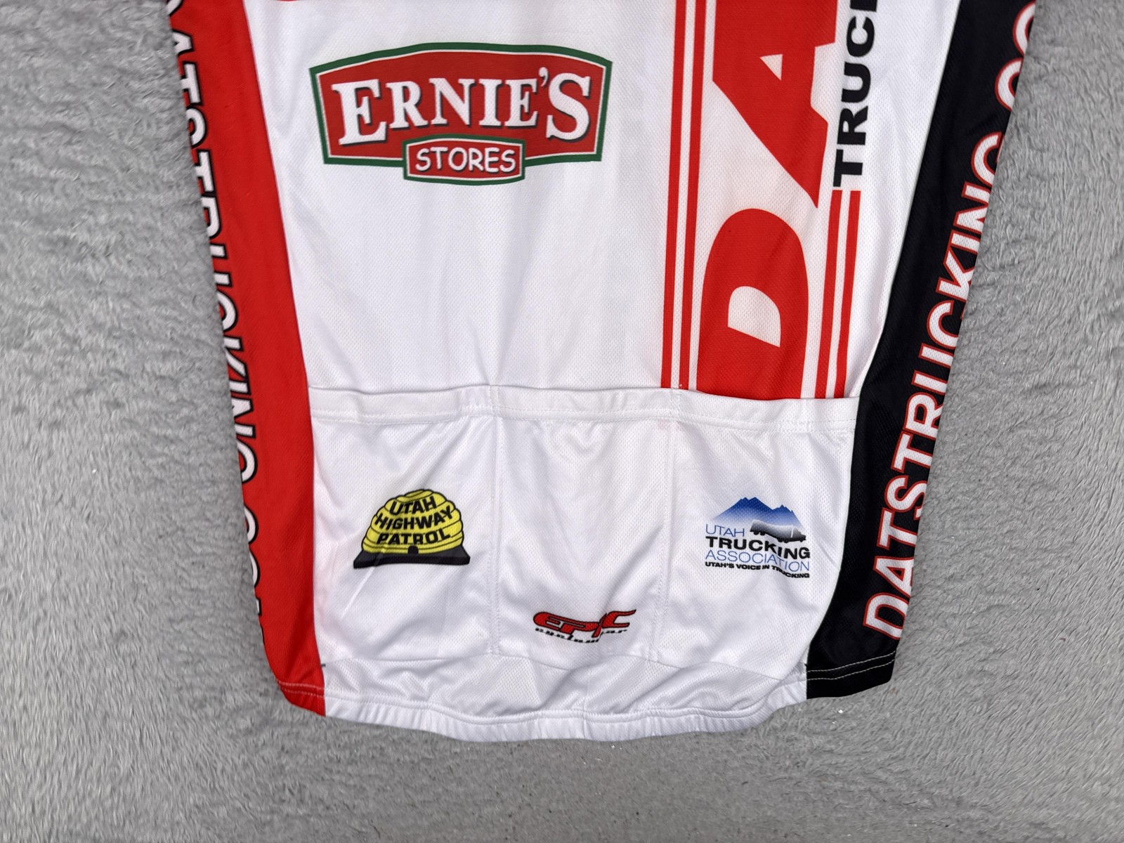 Epic Cycling Jersey Men Large White Red Black DATS Trucking Full Zip Pocket