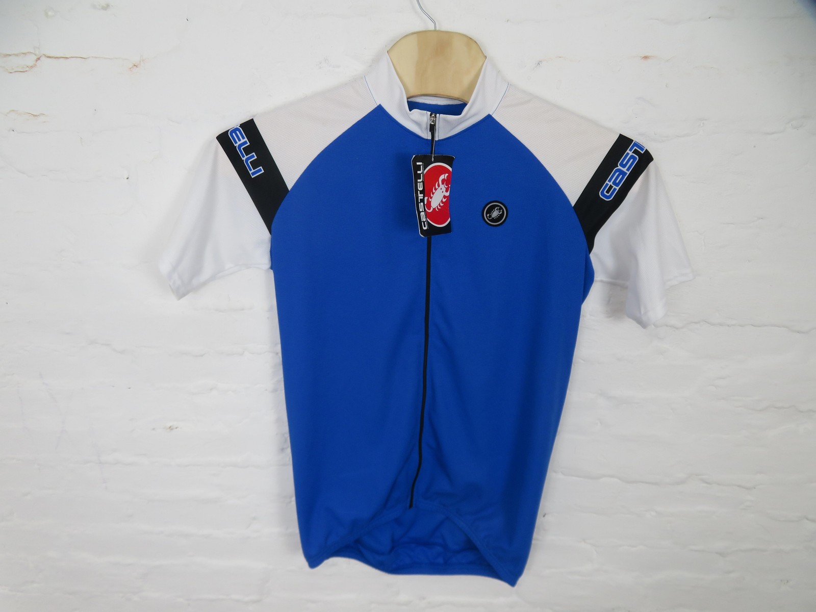 Castelli Cycling Jersey Mens XL Blue White Full Zip Short Sleeve Bike Pockets