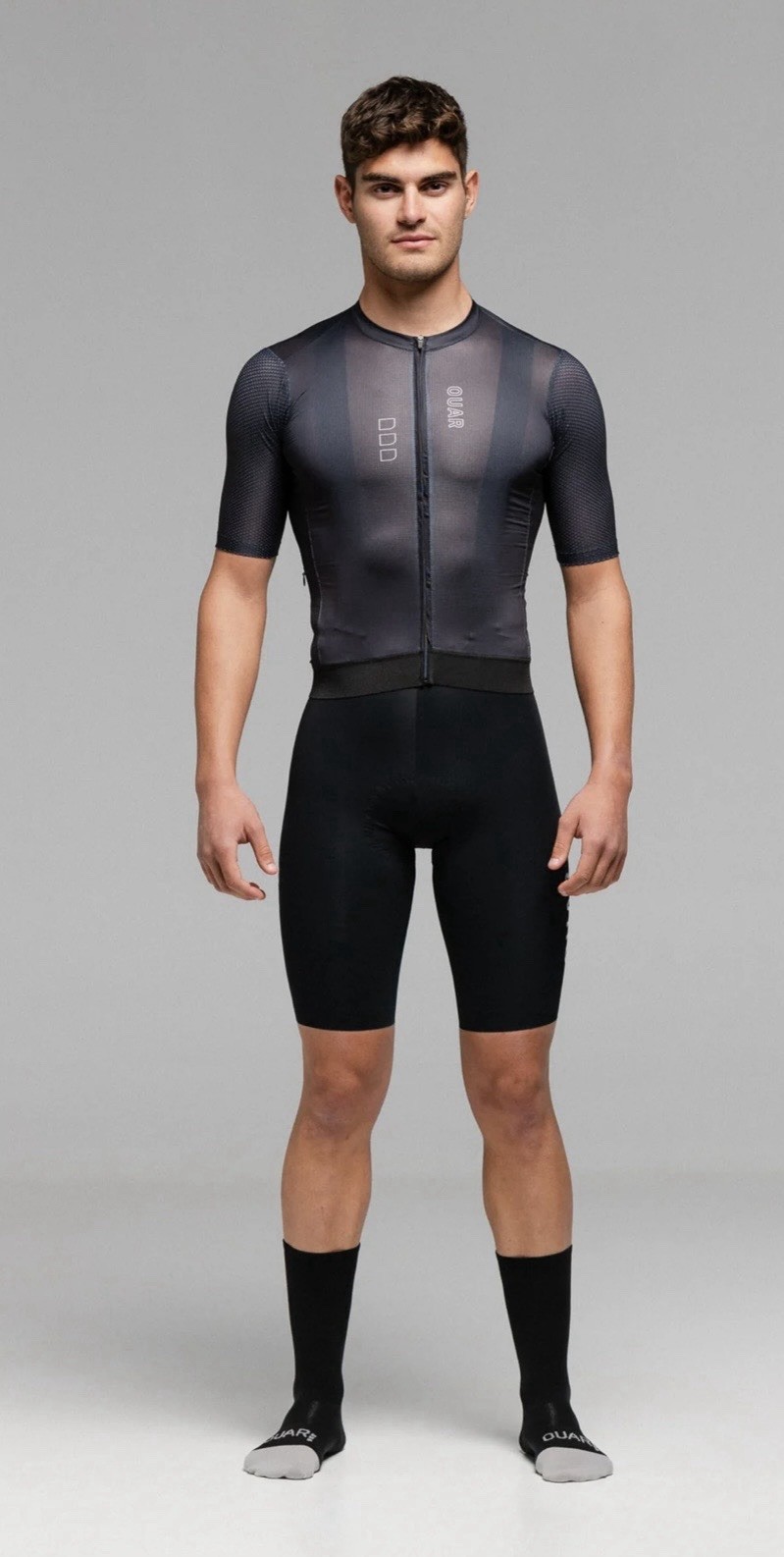 OUAR Aerys Men’s Full Zip Cycling Jersey Black/Gray Short Sleeve L NEW