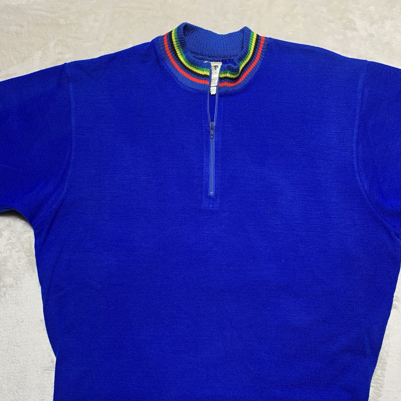 Vintage Pace Cycling Jersey Men’s Small 100% Merino Wool Knit Rainbow 70s USA *