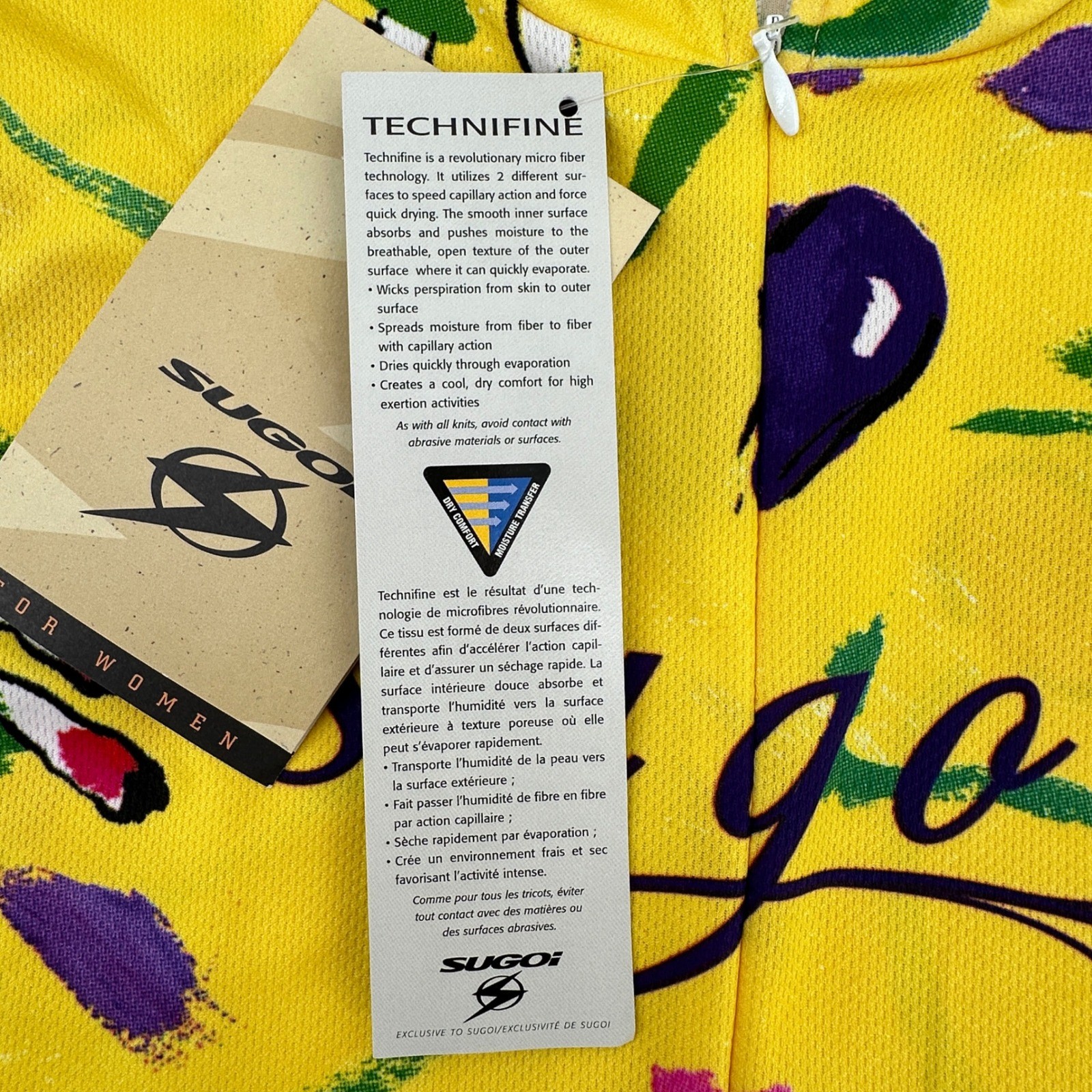 Sugoi Cycling Jersey Women Large Yellow Floral Technifine Sleeveless NEW Zip Top