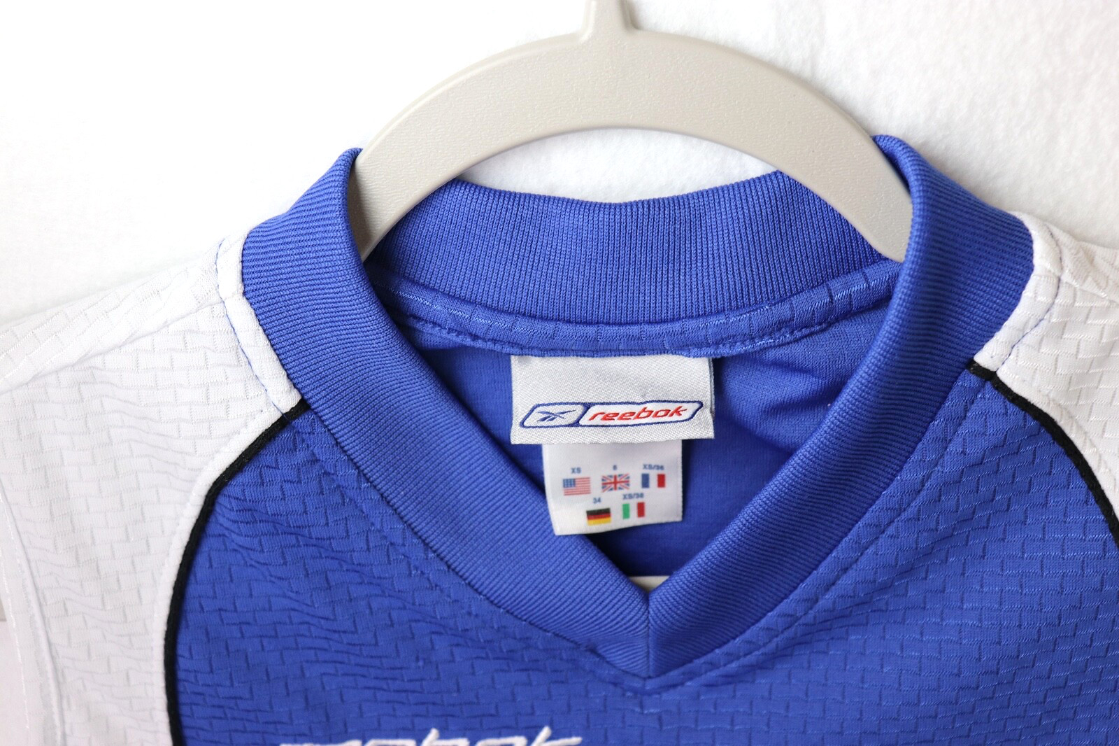 Sleeveless Tank Top Blue White Reebok Womens XS Athletic Mesh Workout Gym