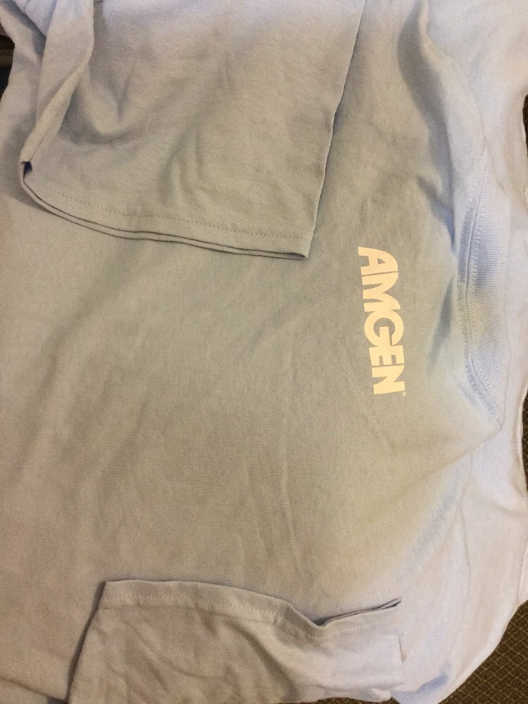 Breakaway From Cancer Women’s Amgen Light Blue Shirt & Wristband Bracelet